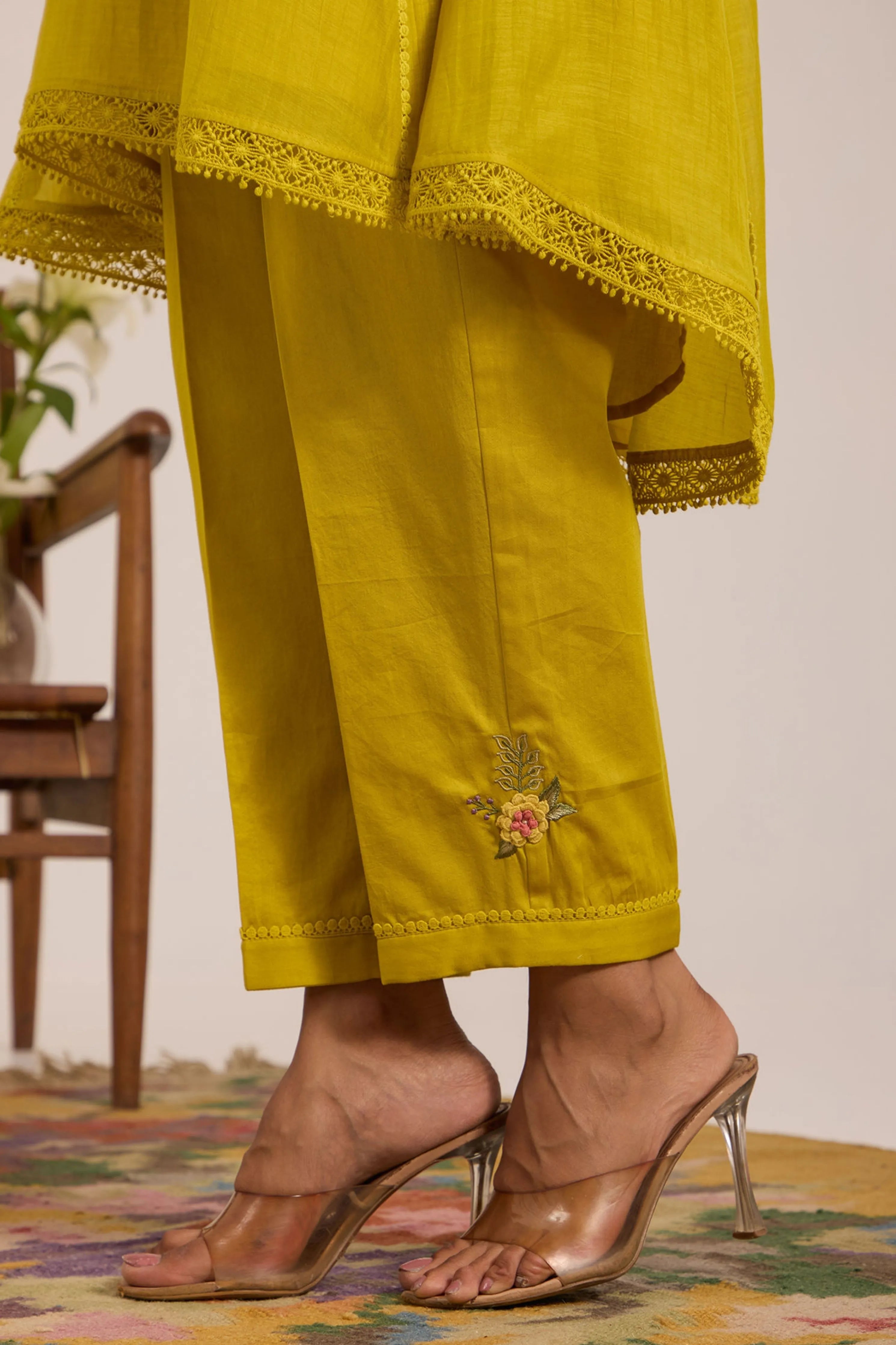 Lime Green Chanderi Tunic Set