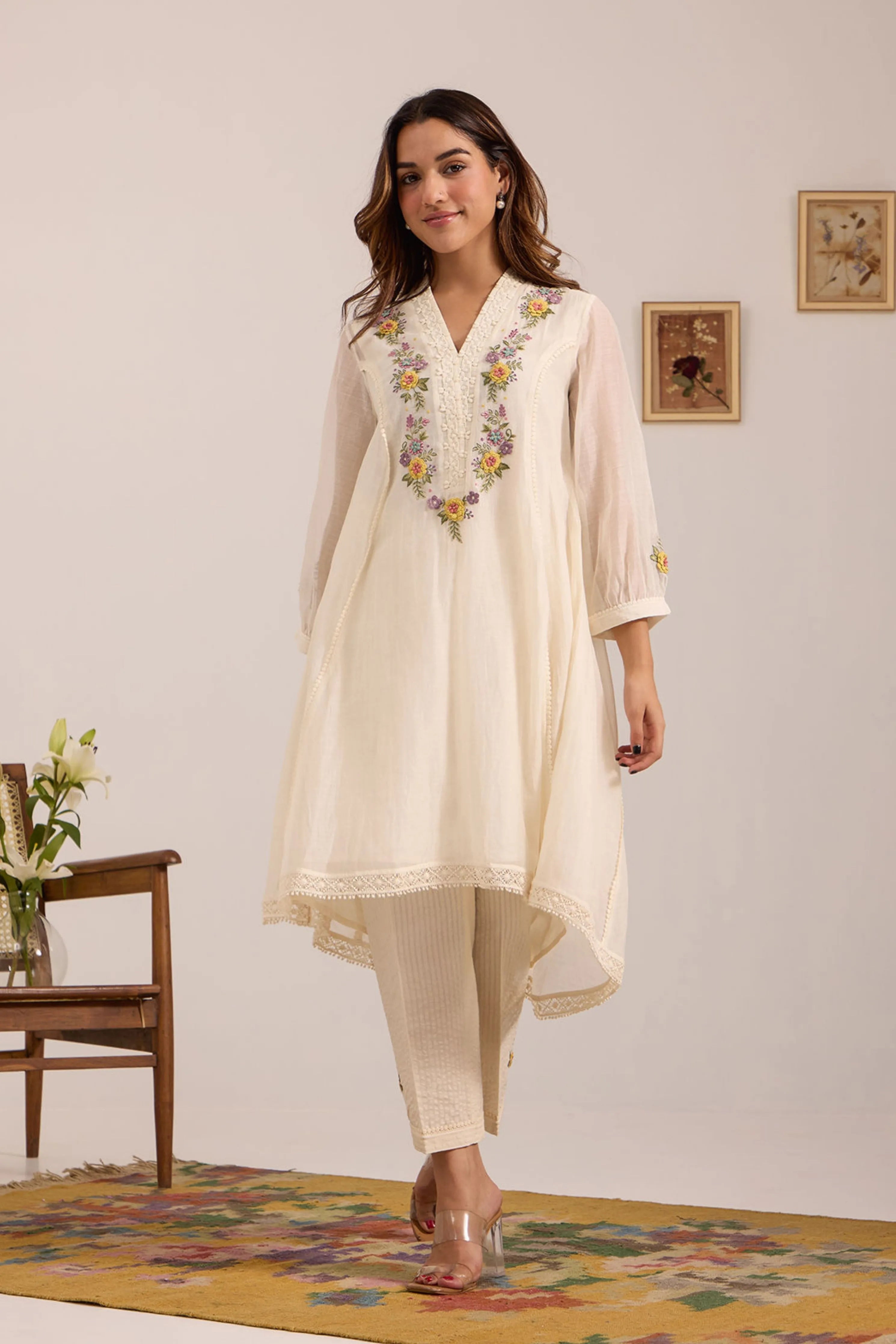 Sea Green Chanderi Tunic Set