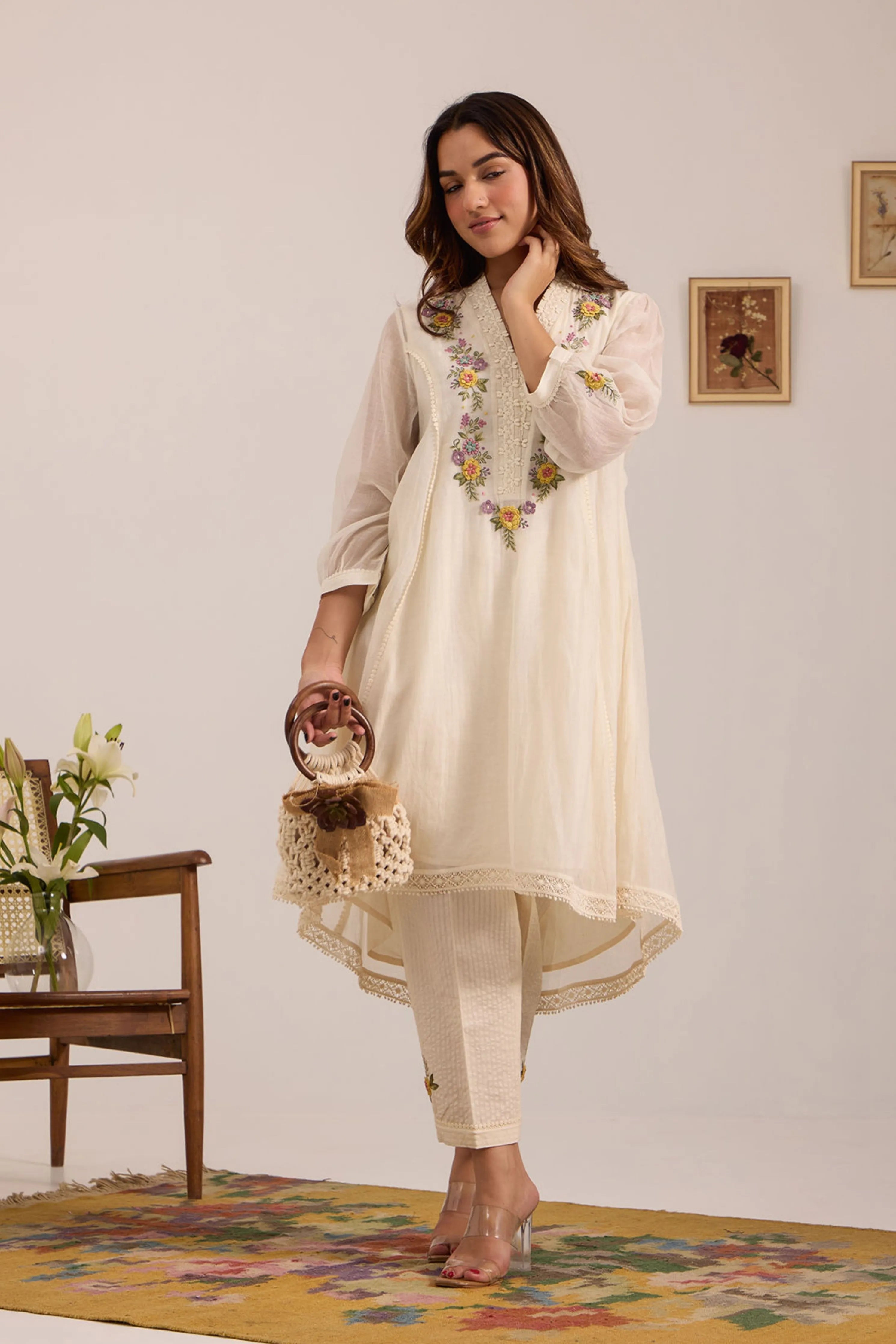 Sea Green Chanderi Tunic Set