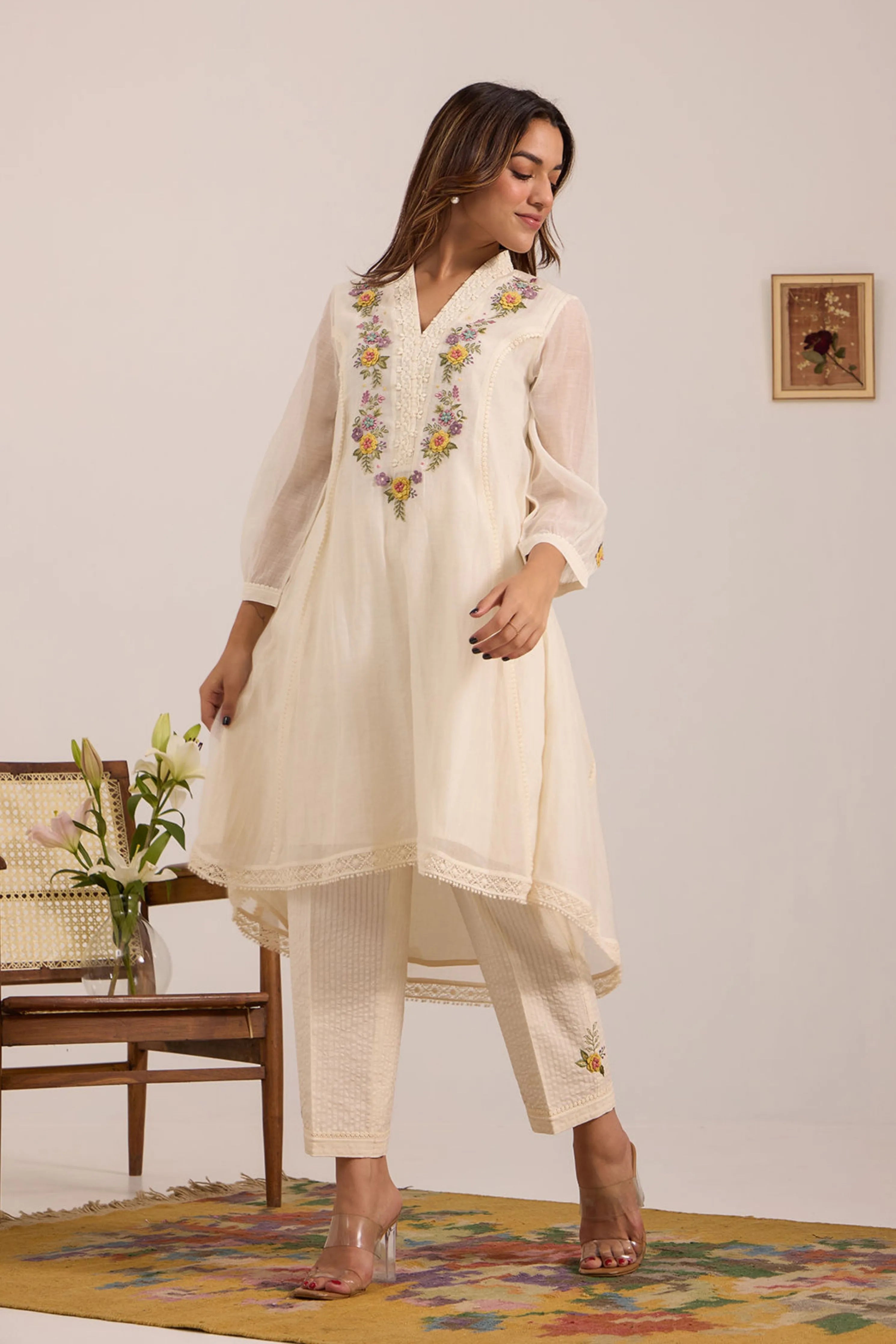 Sea Green Chanderi Tunic Set