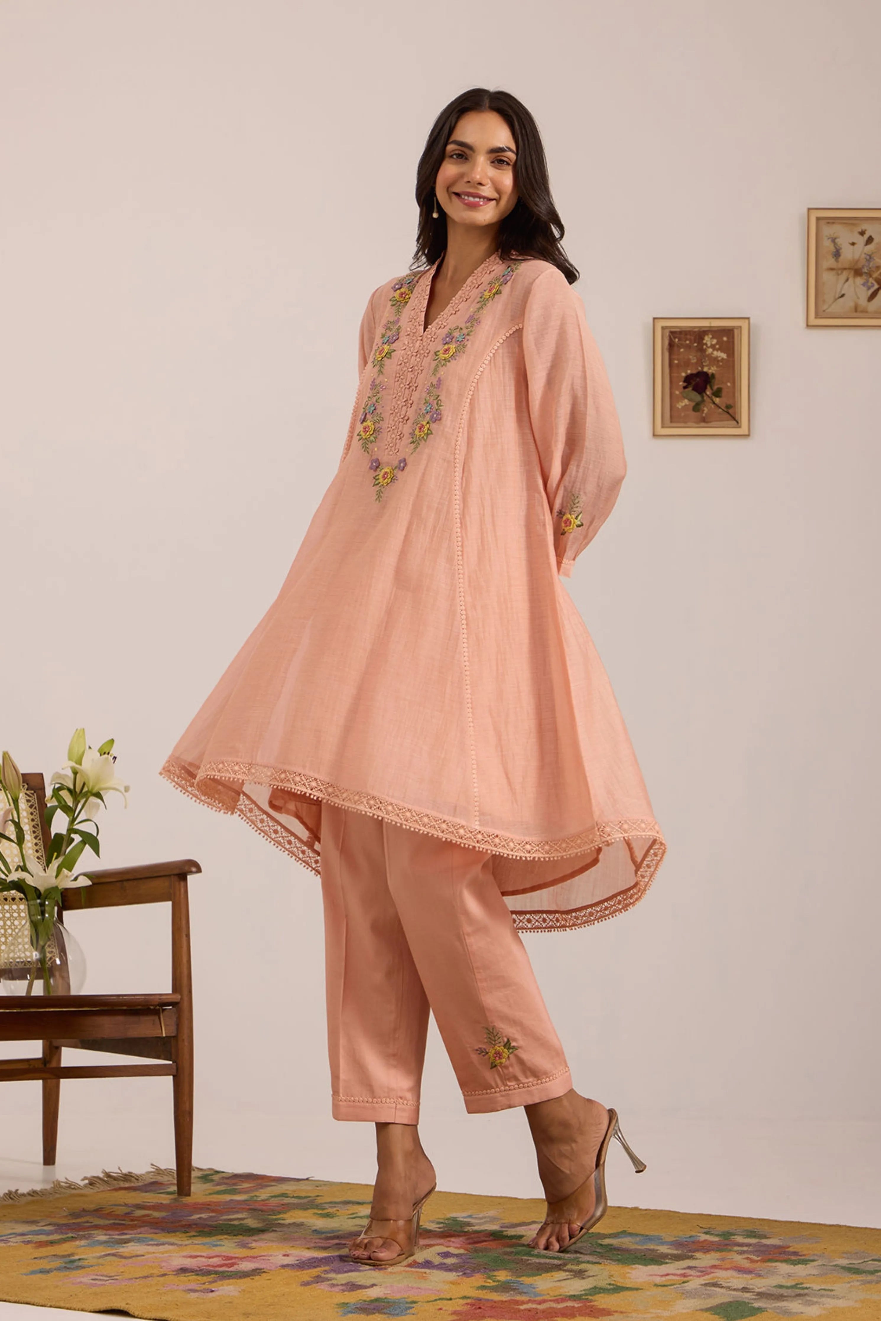 Sea Green Chanderi Tunic Set