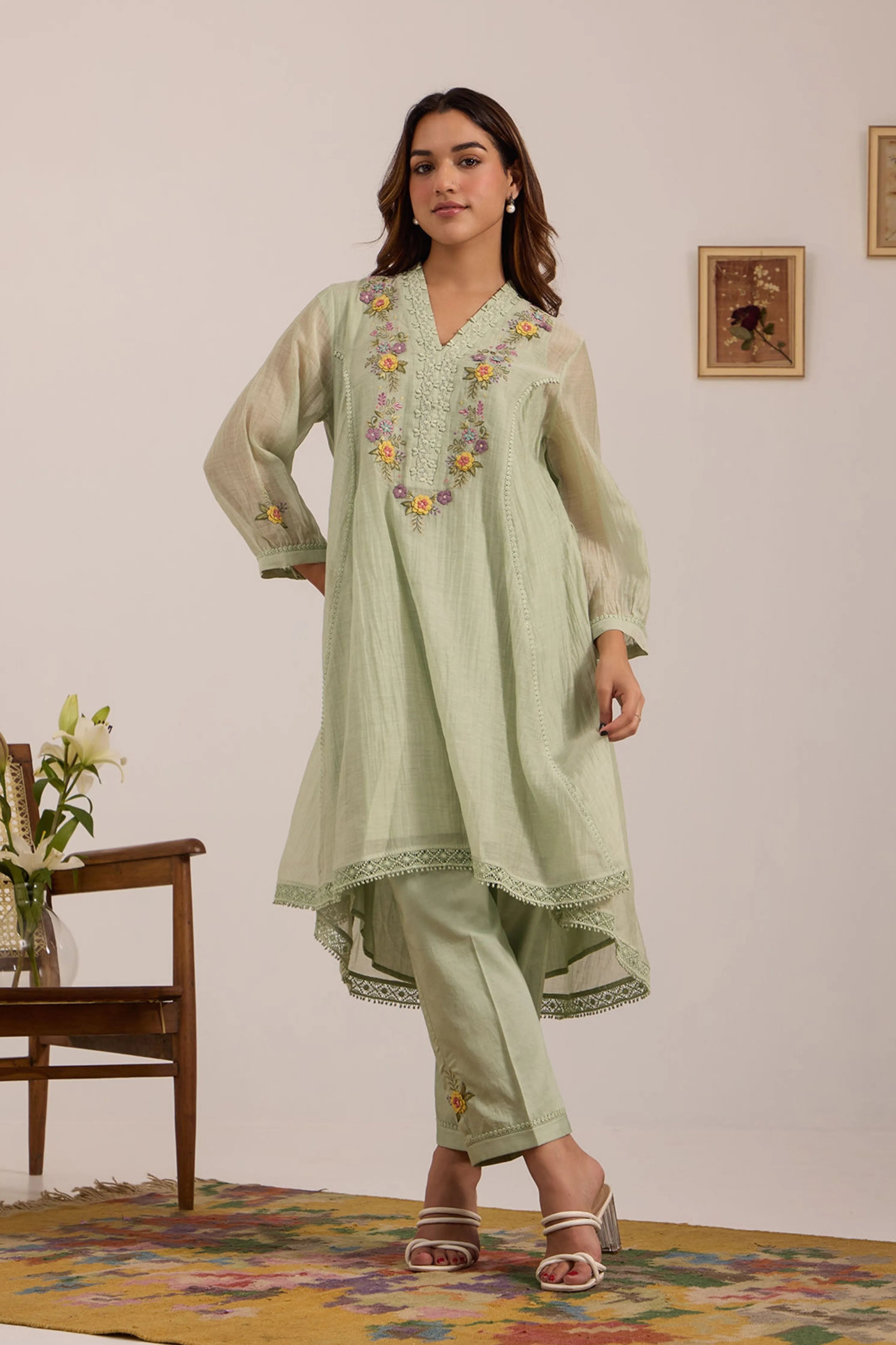 Sea Green Chanderi Tunic Set
