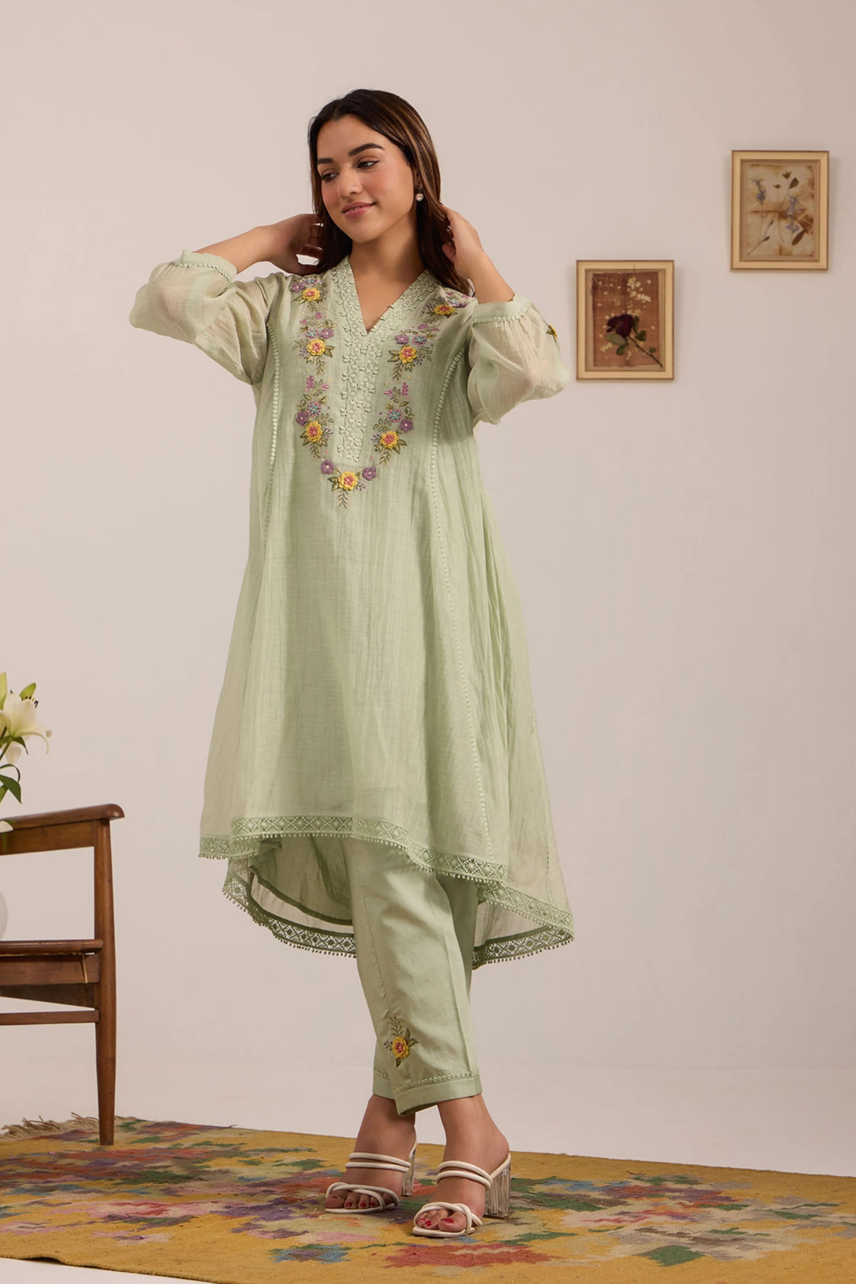 Sea Green Chanderi Tunic Set