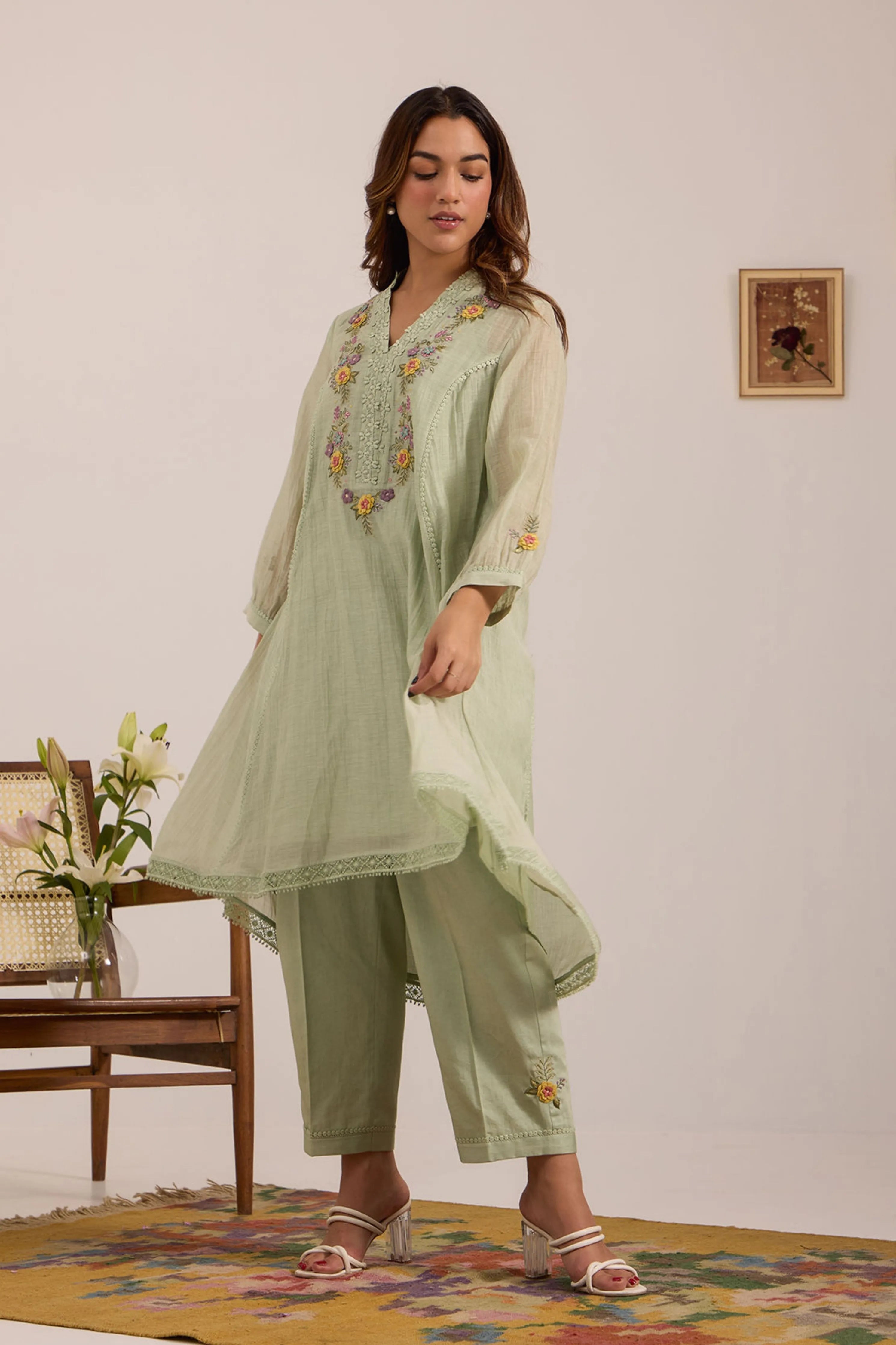 Sea Green Chanderi Tunic Set