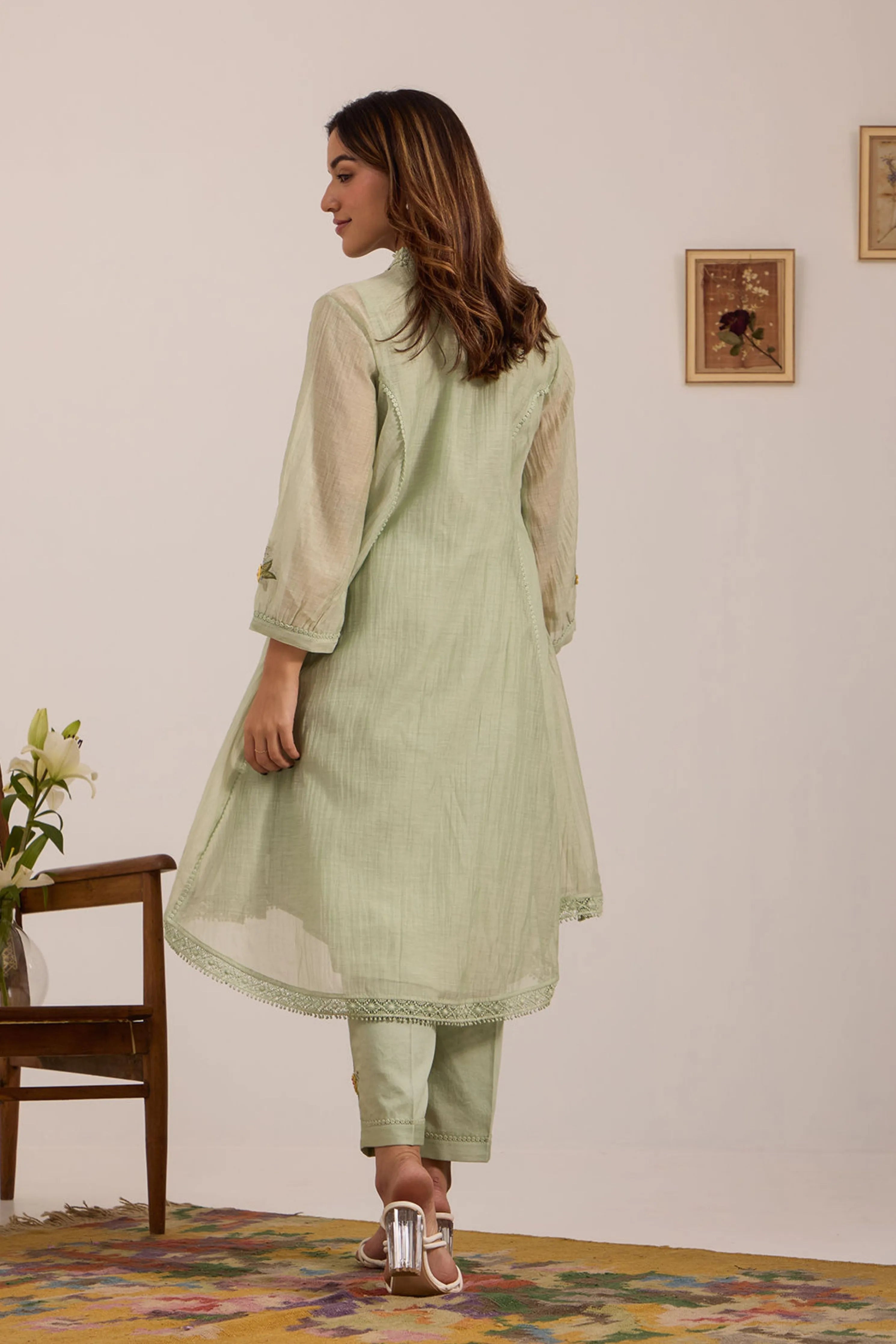 Sea Green Chanderi Tunic Set