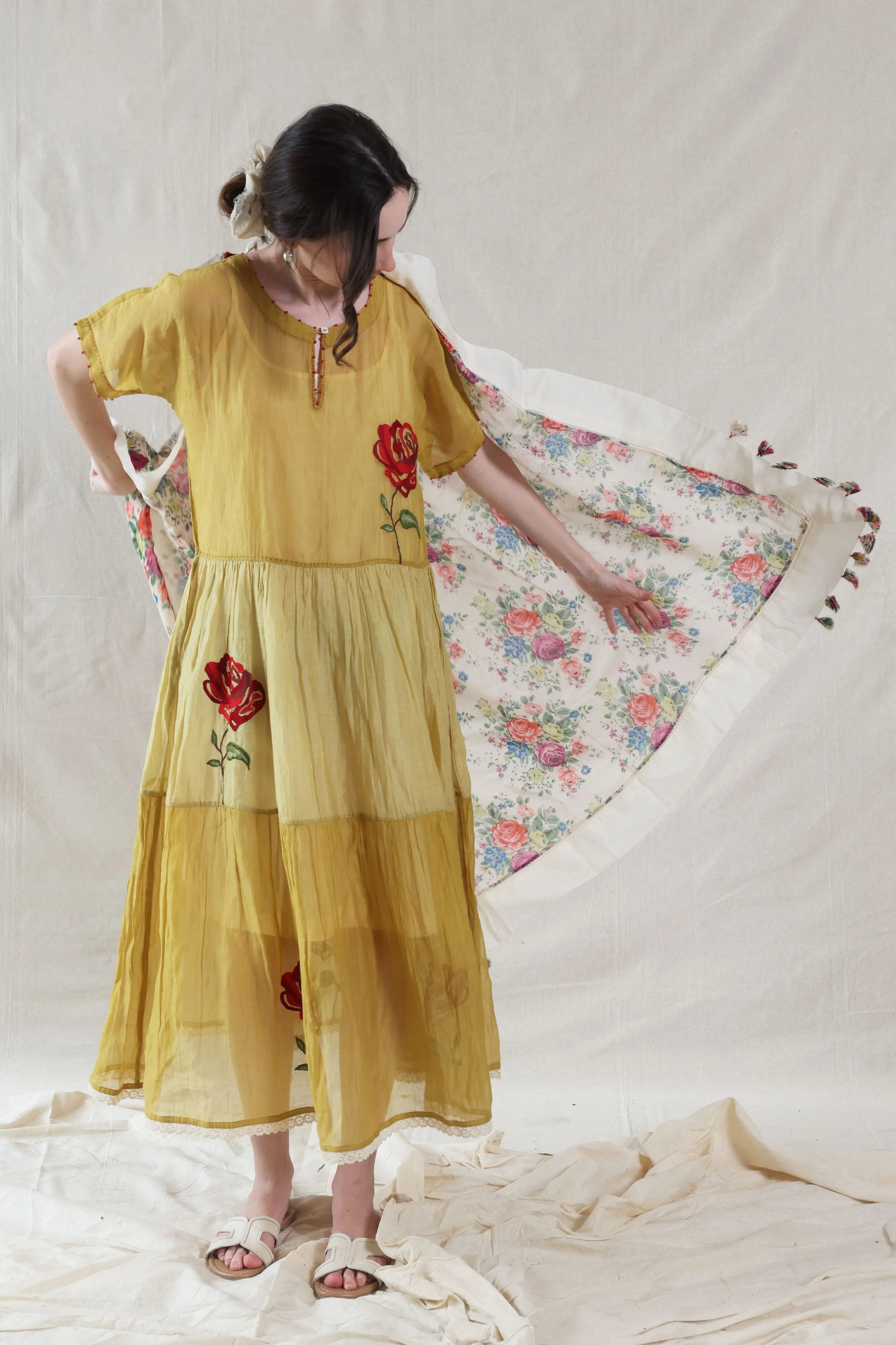 Yellow Hand Woven Cotton Silk Dress