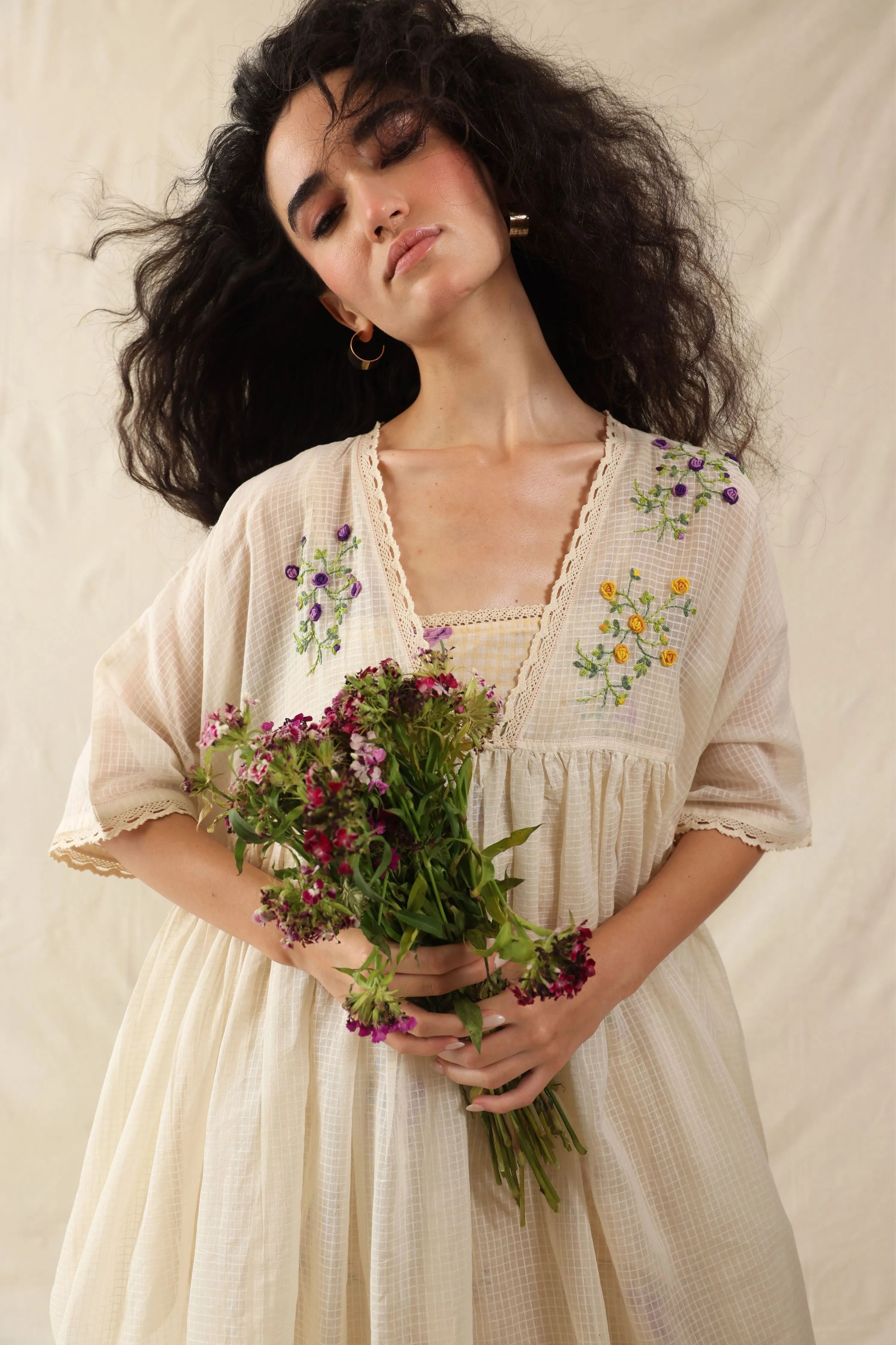 Hand Woven Cotton Silk Kaftan Dress