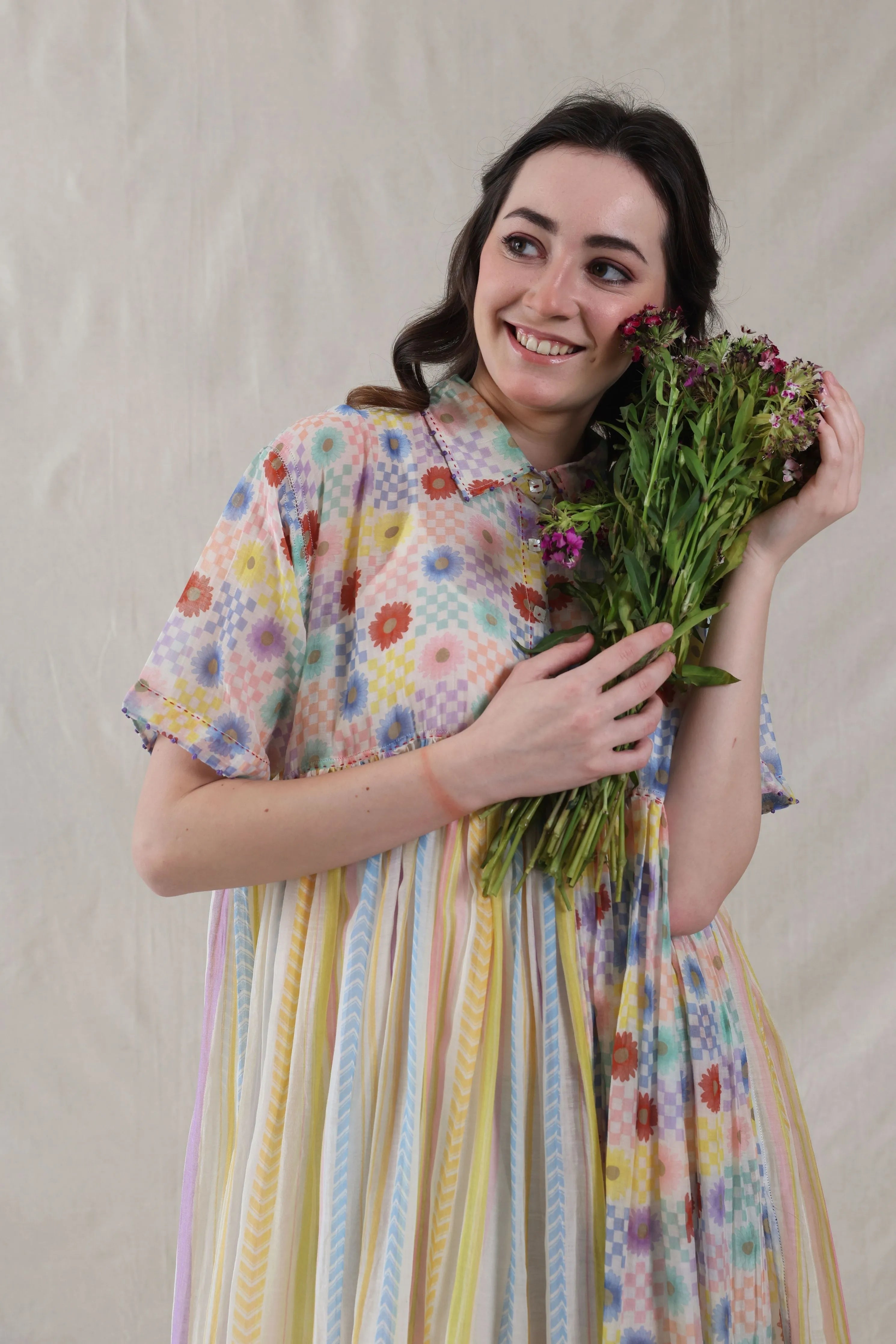 Multicolor Hand Woven Cotton Silk Dress