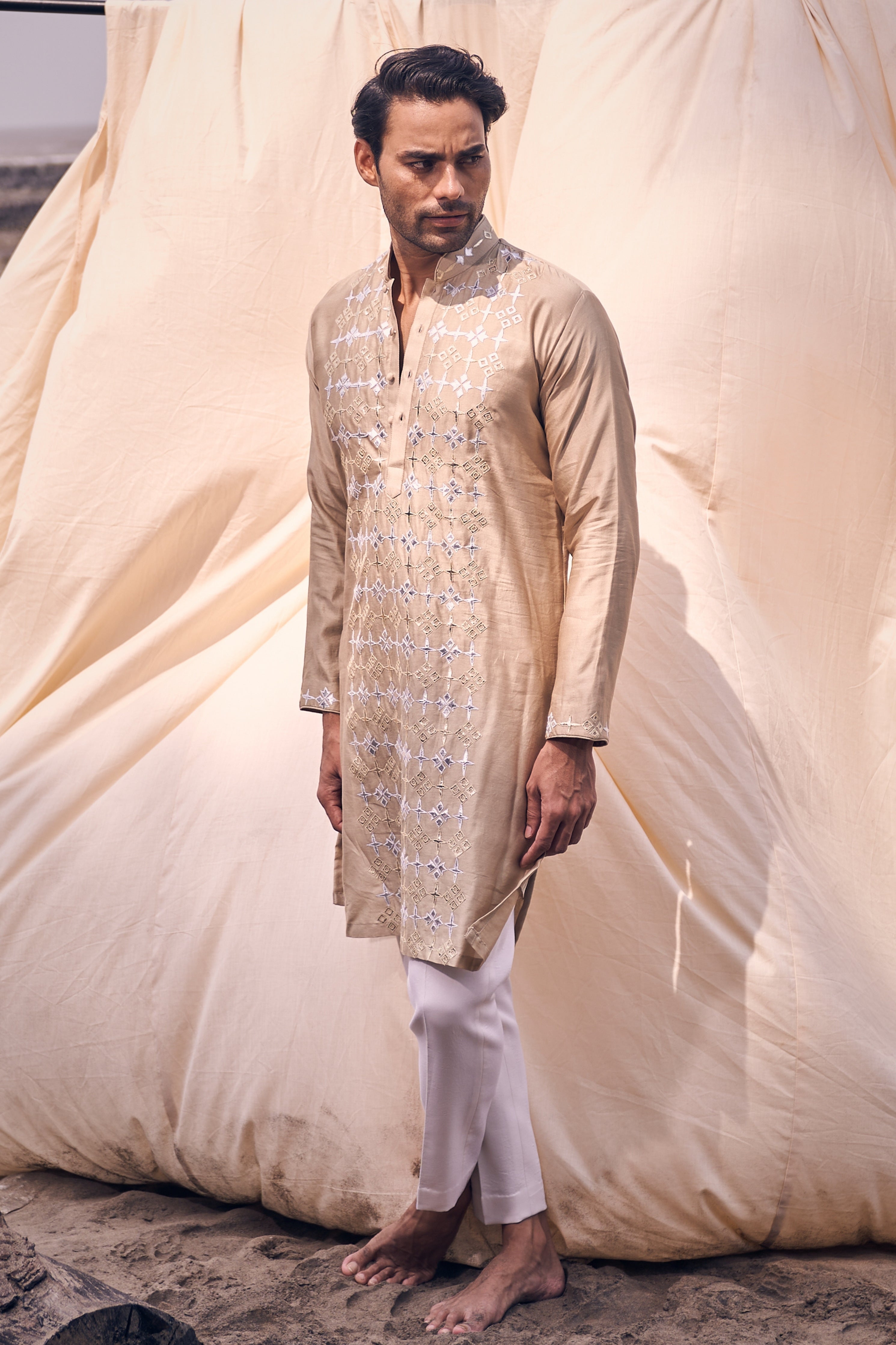 Leather Panel Kurta Set