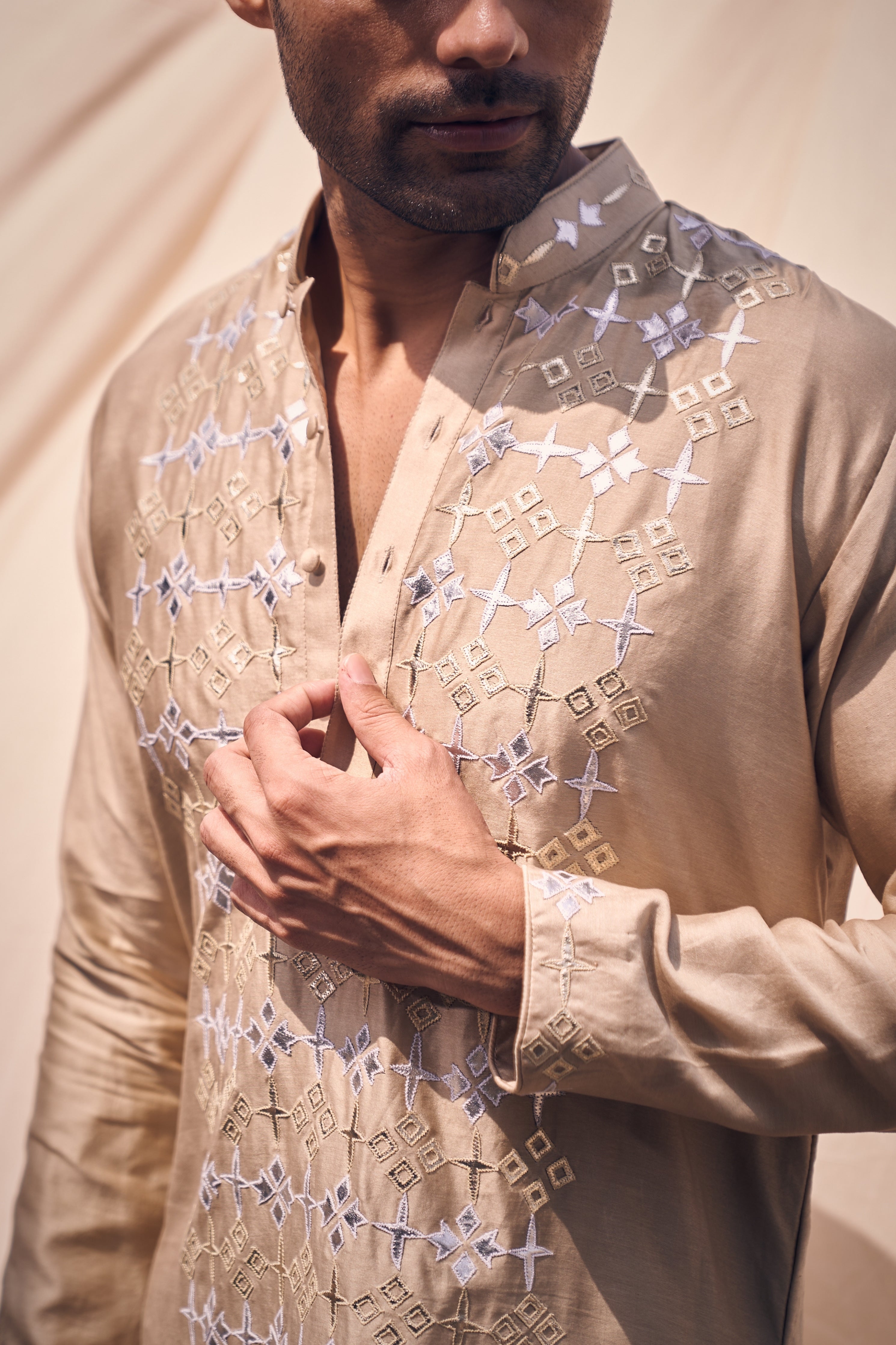 Leather Panel Kurta Set