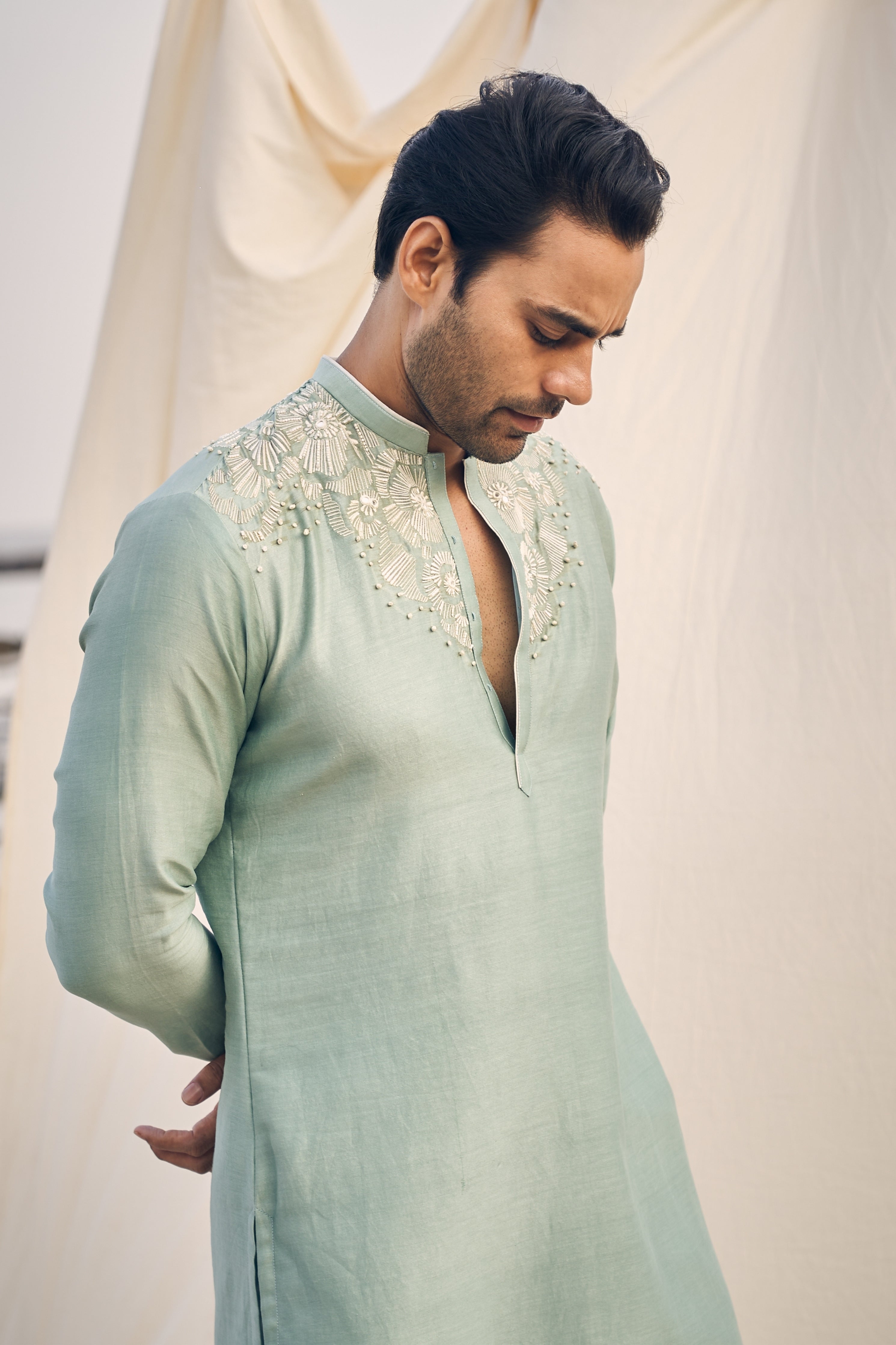 Aqua Green Embroidery Kurta Set