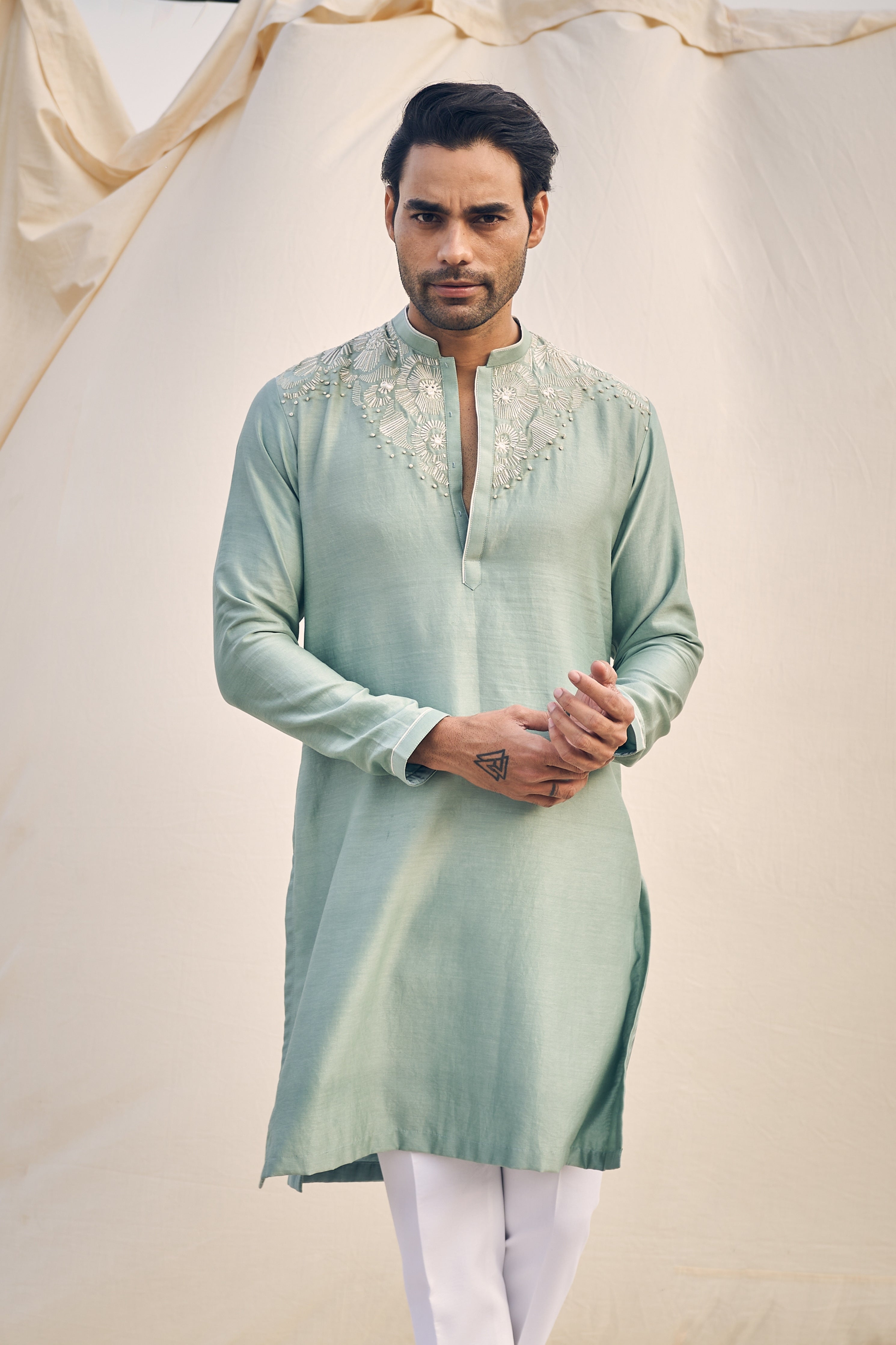 Aqua Green Embroidery Kurta Set