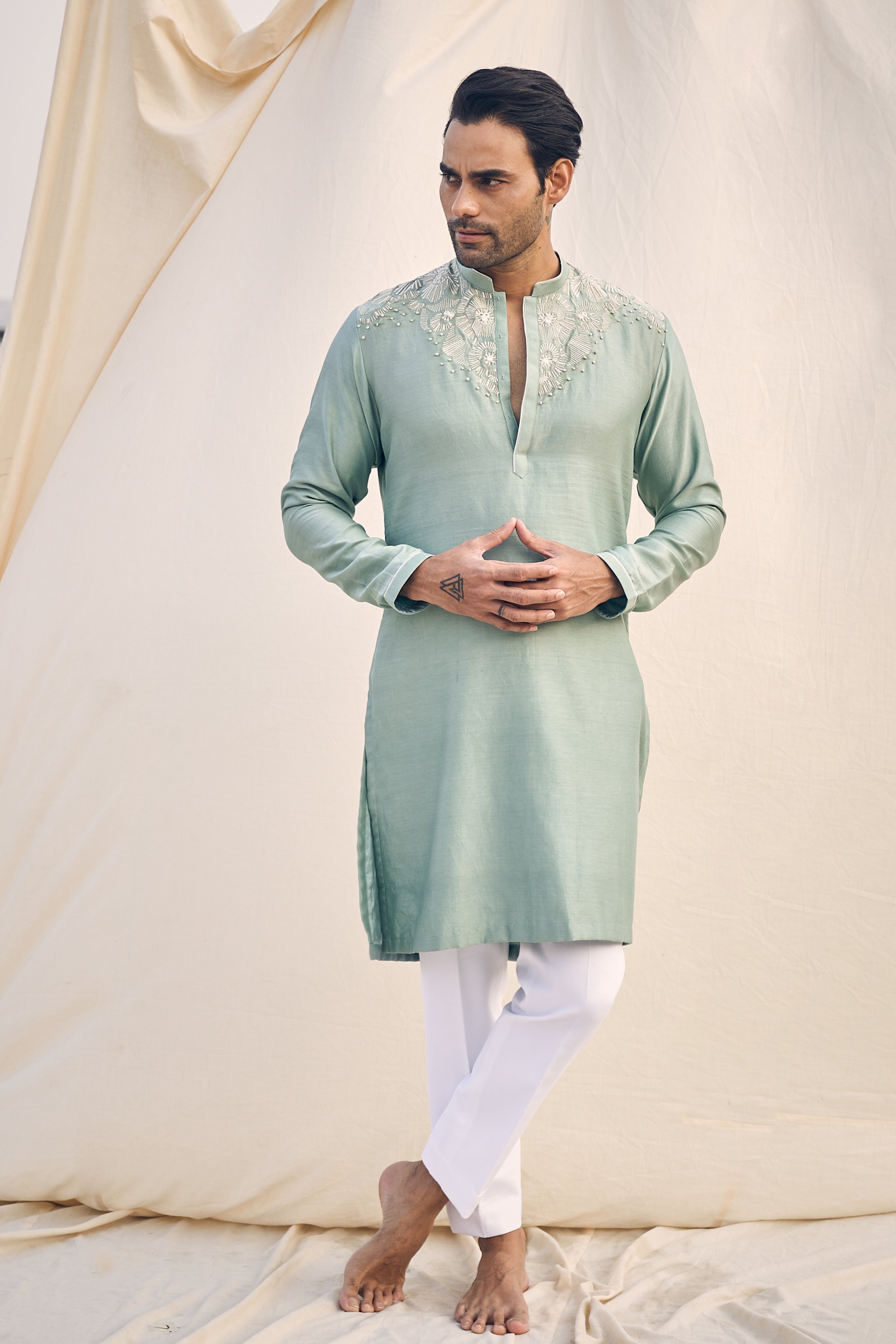 Aqua Green Embroidery Kurta Set