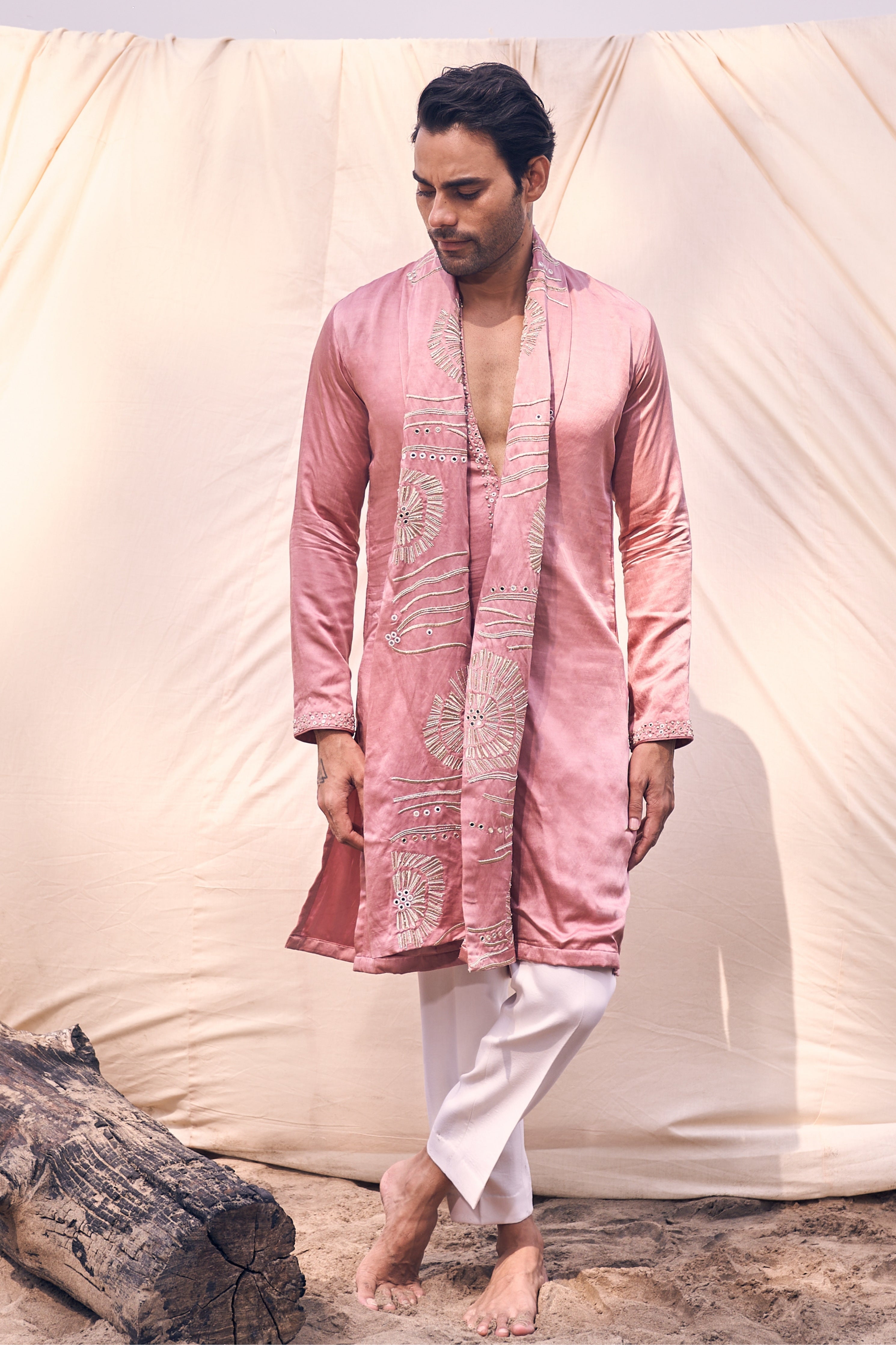 Pink Floral Embroidery Kurta Set