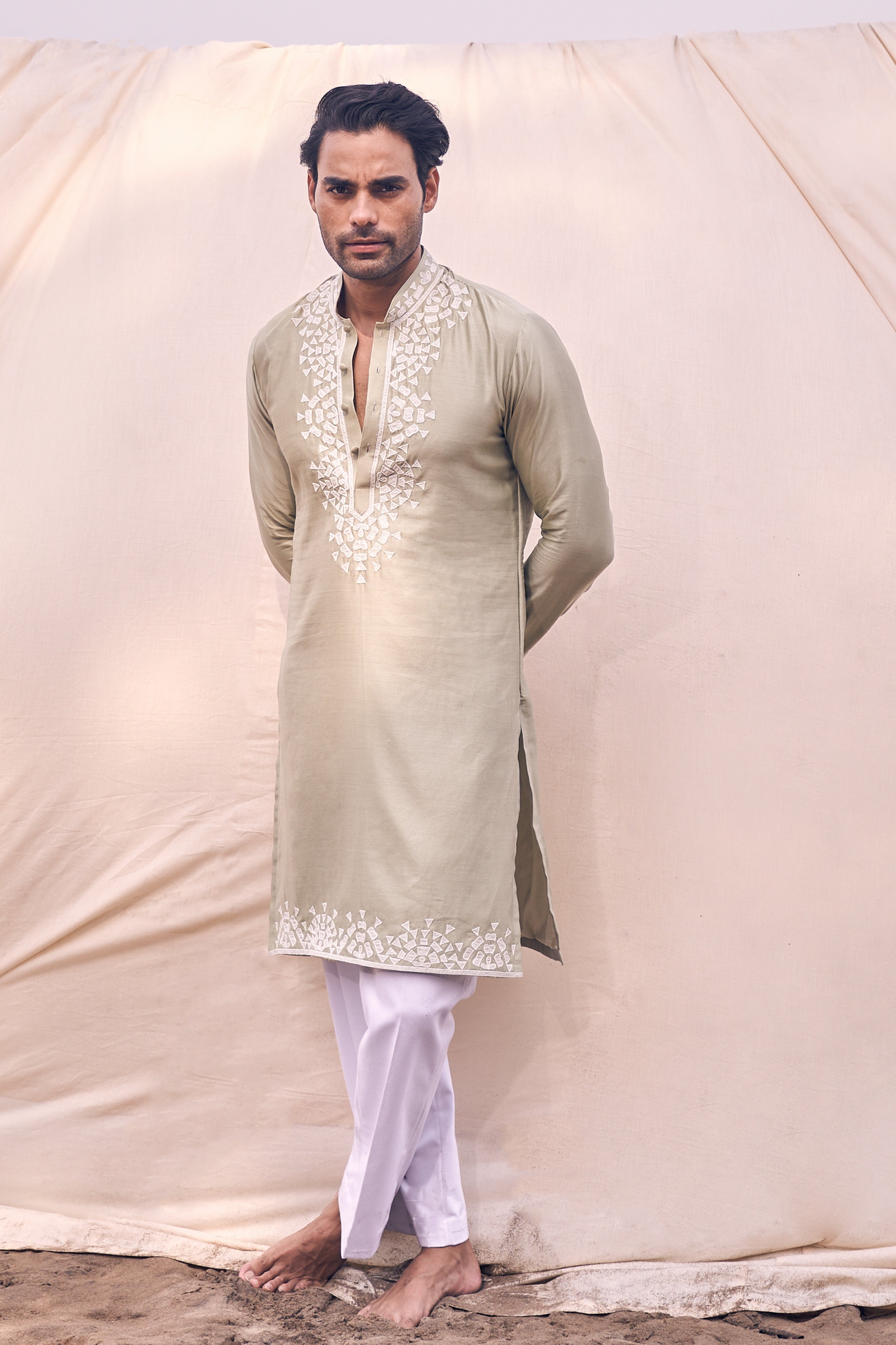 Pista Green Applique Kurta Set