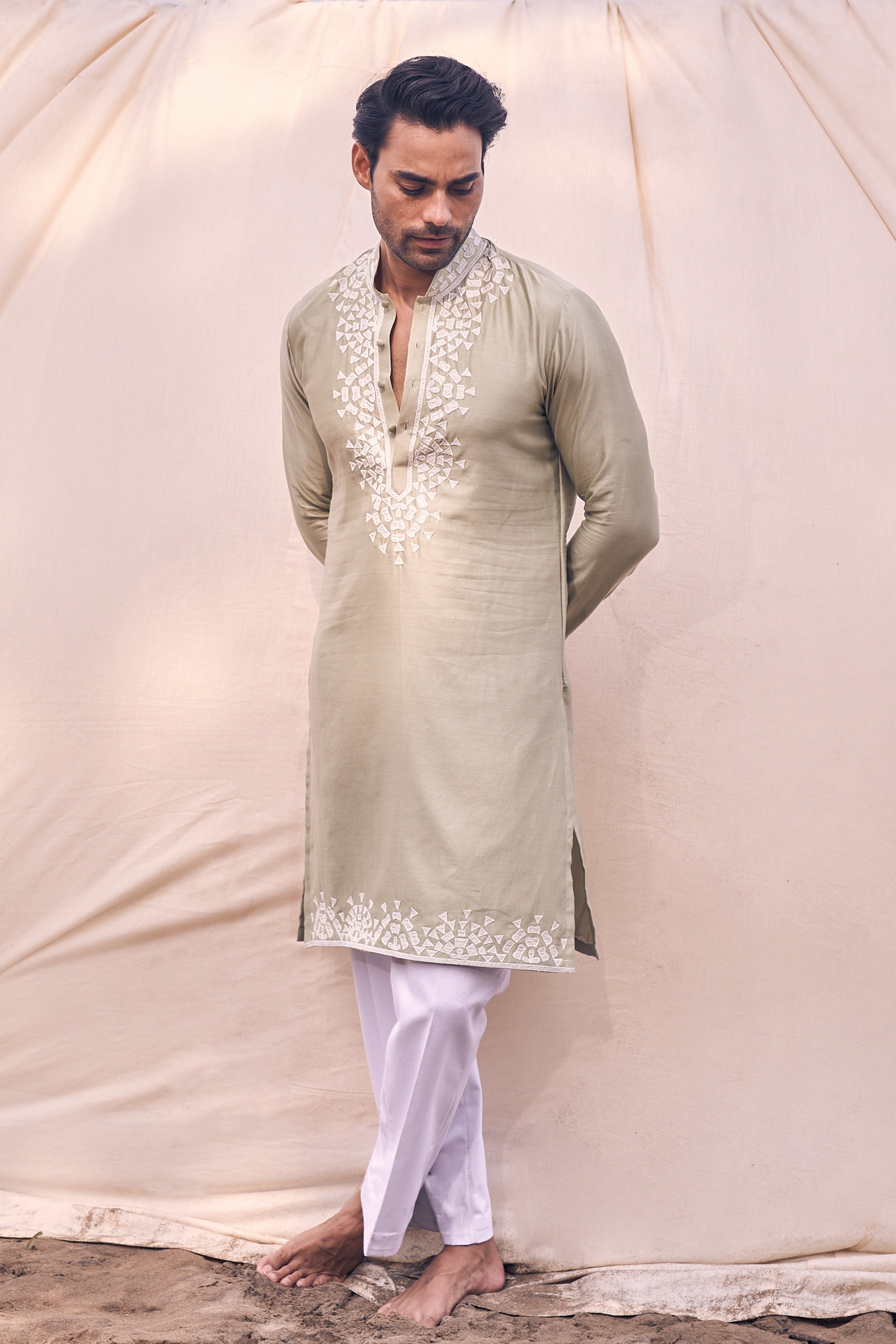 Pista Green Applique Kurta Set