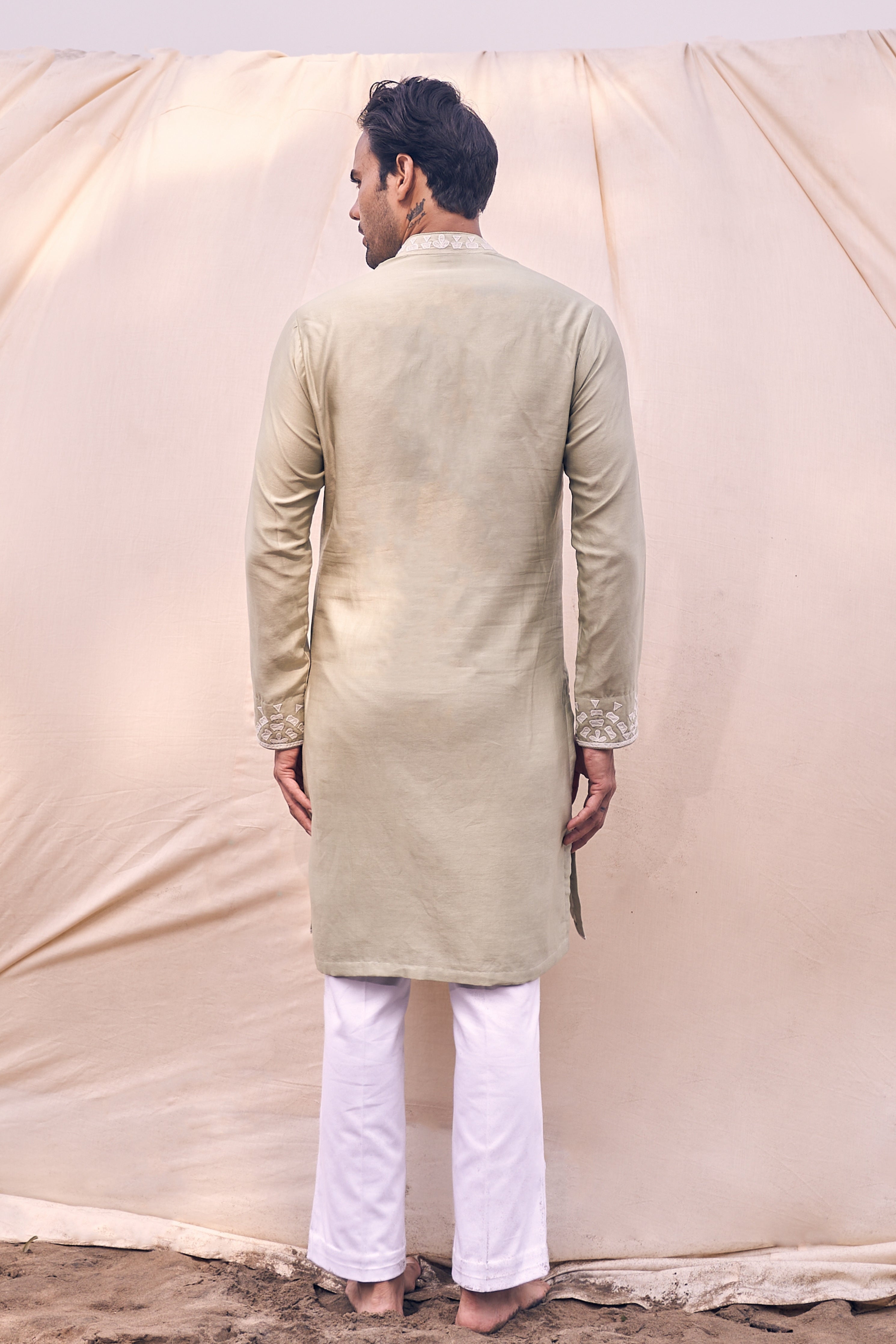 Pista Green Applique Kurta Set