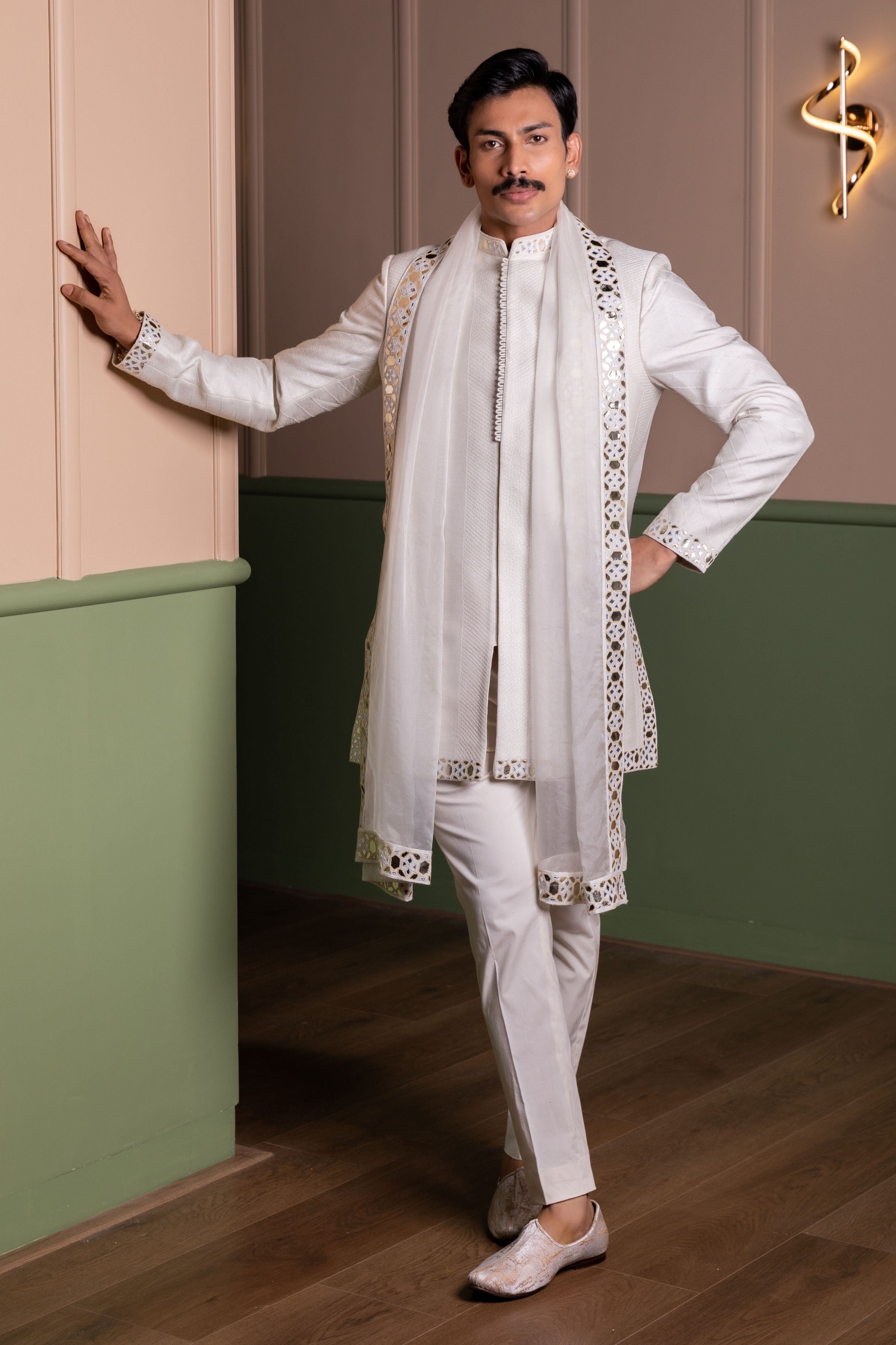 Leather Work Sherwani Set