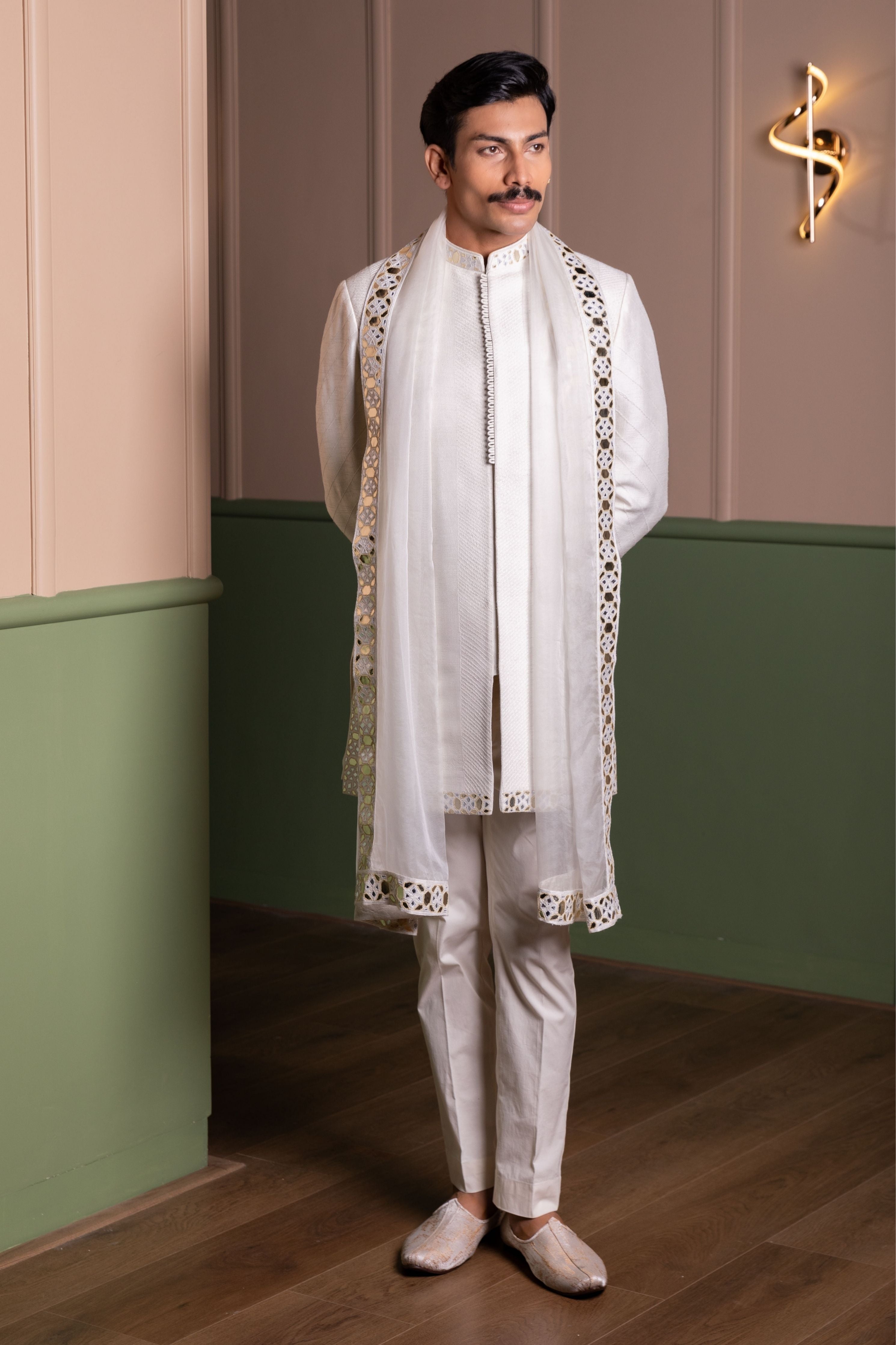 Leather Work Sherwani Set