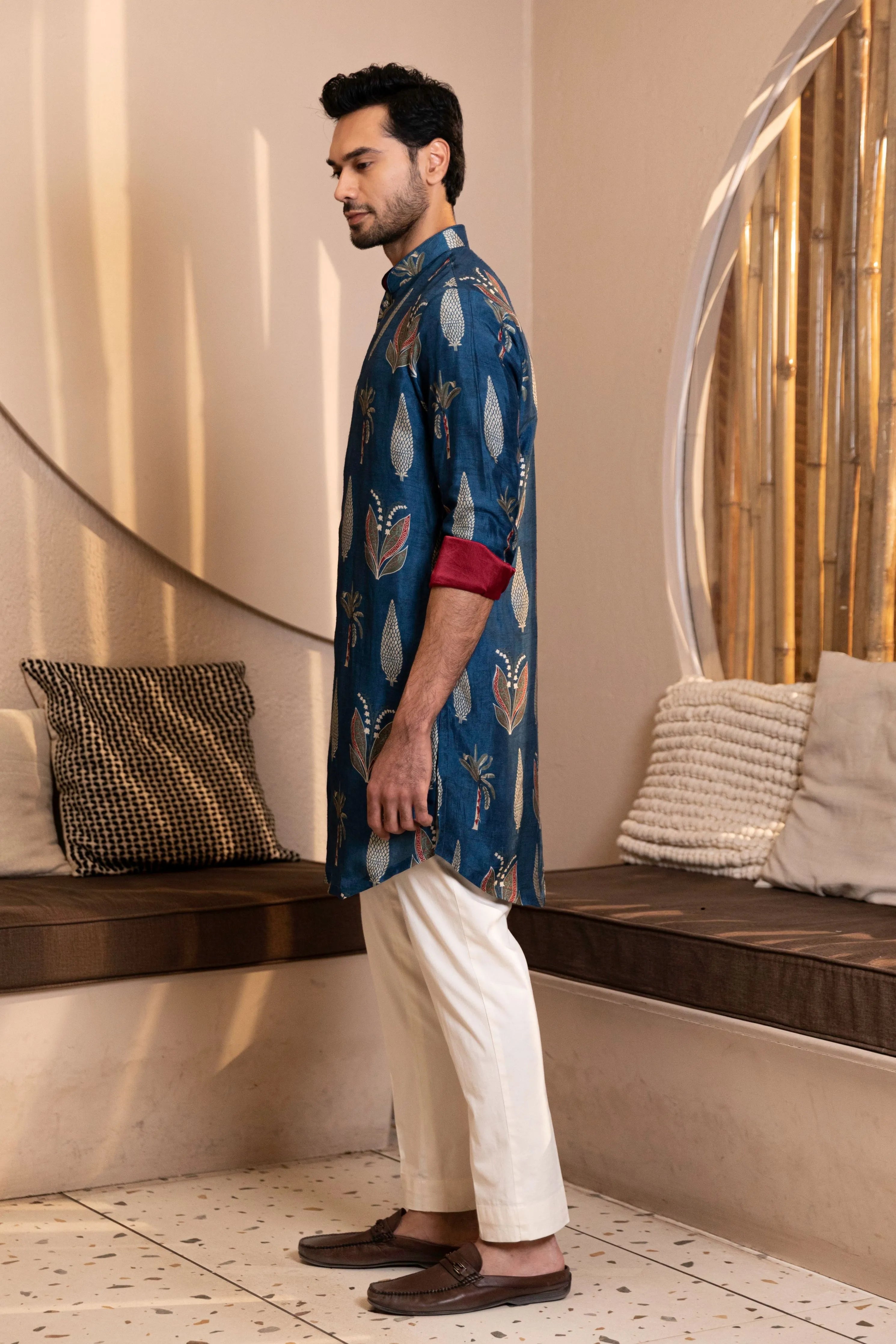 Palm Tree Print Kurta with Rollover Set