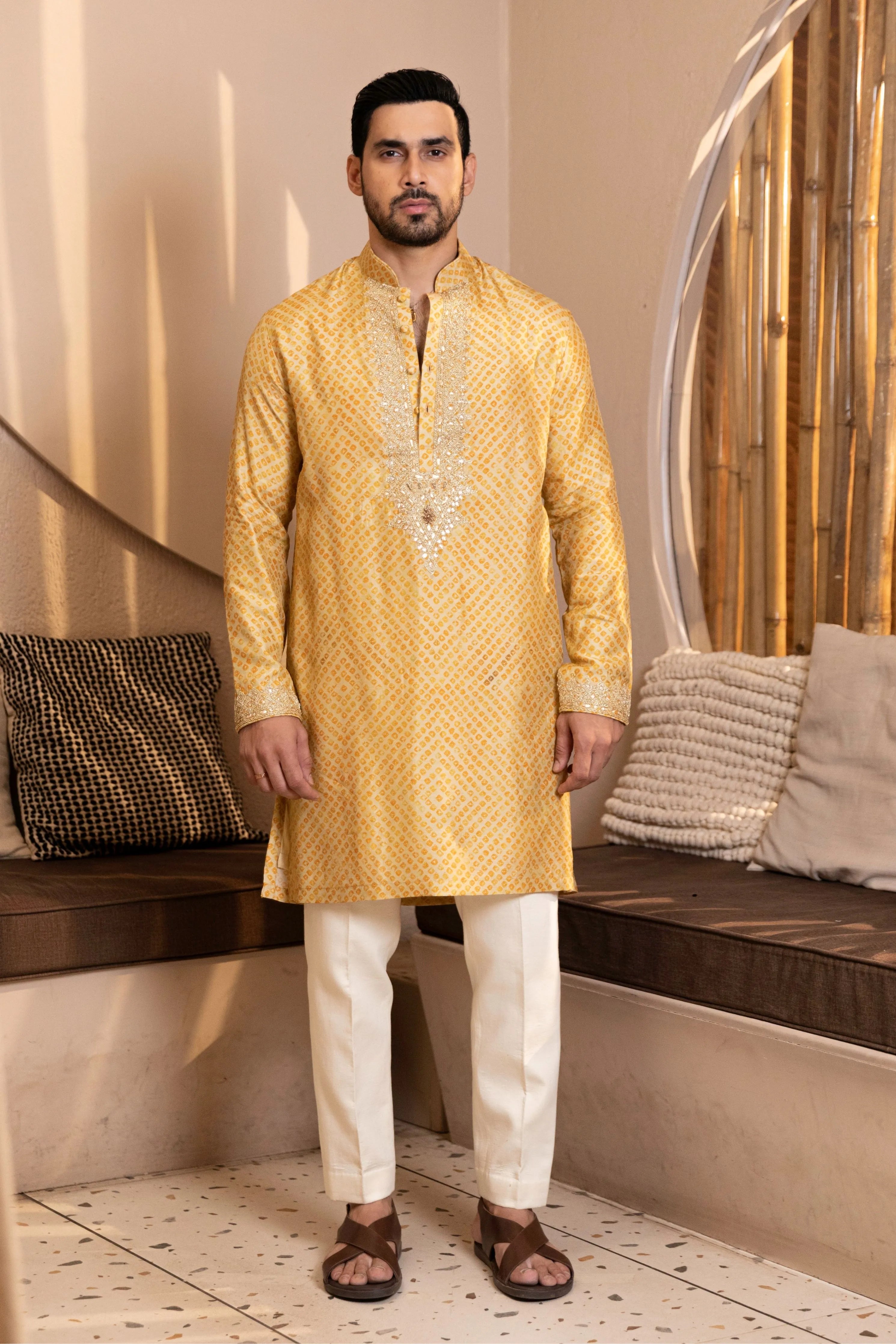 Bandhani Print Kurta with Work Set