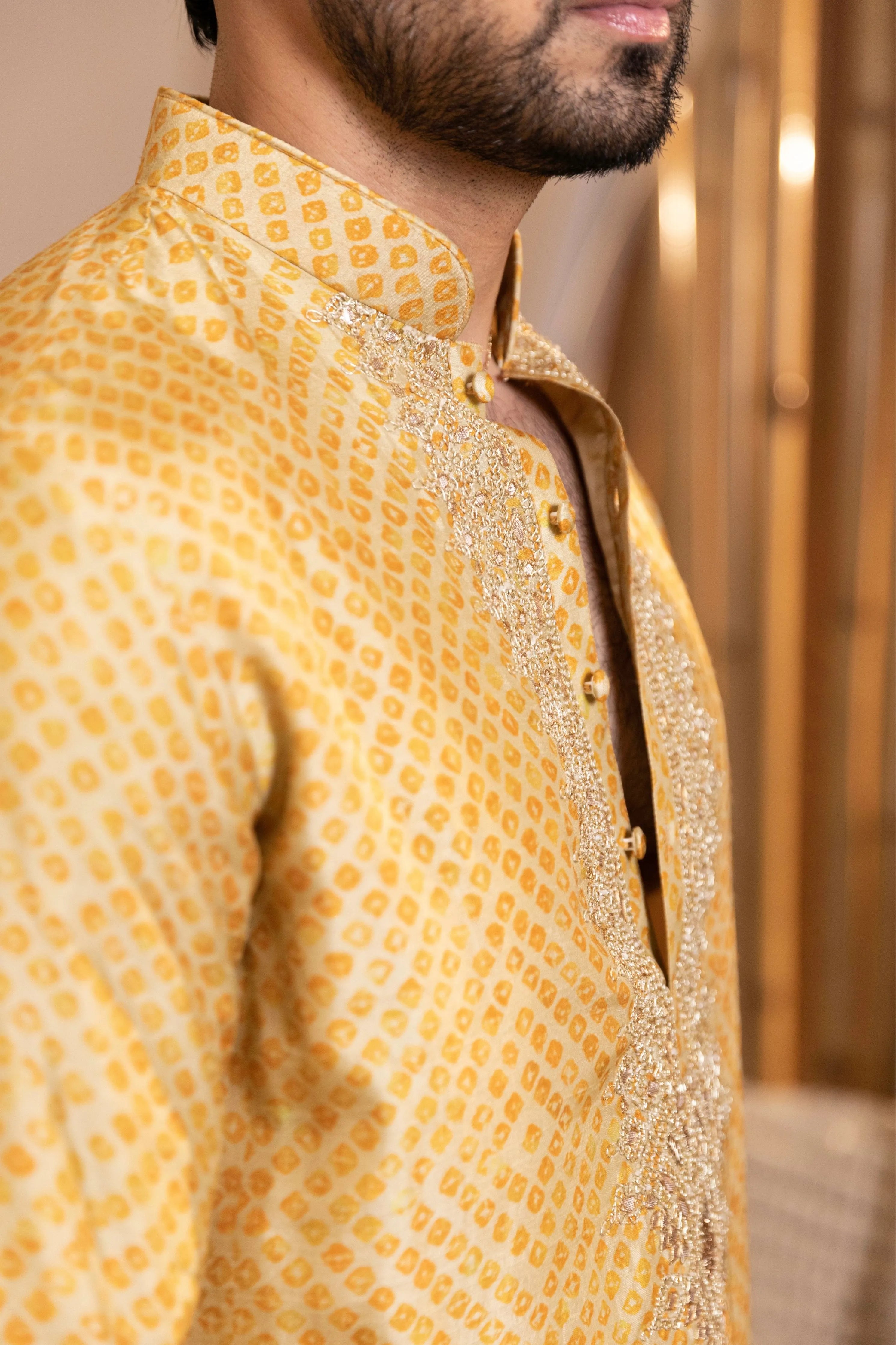 Bandhani Print Kurta with Work Set