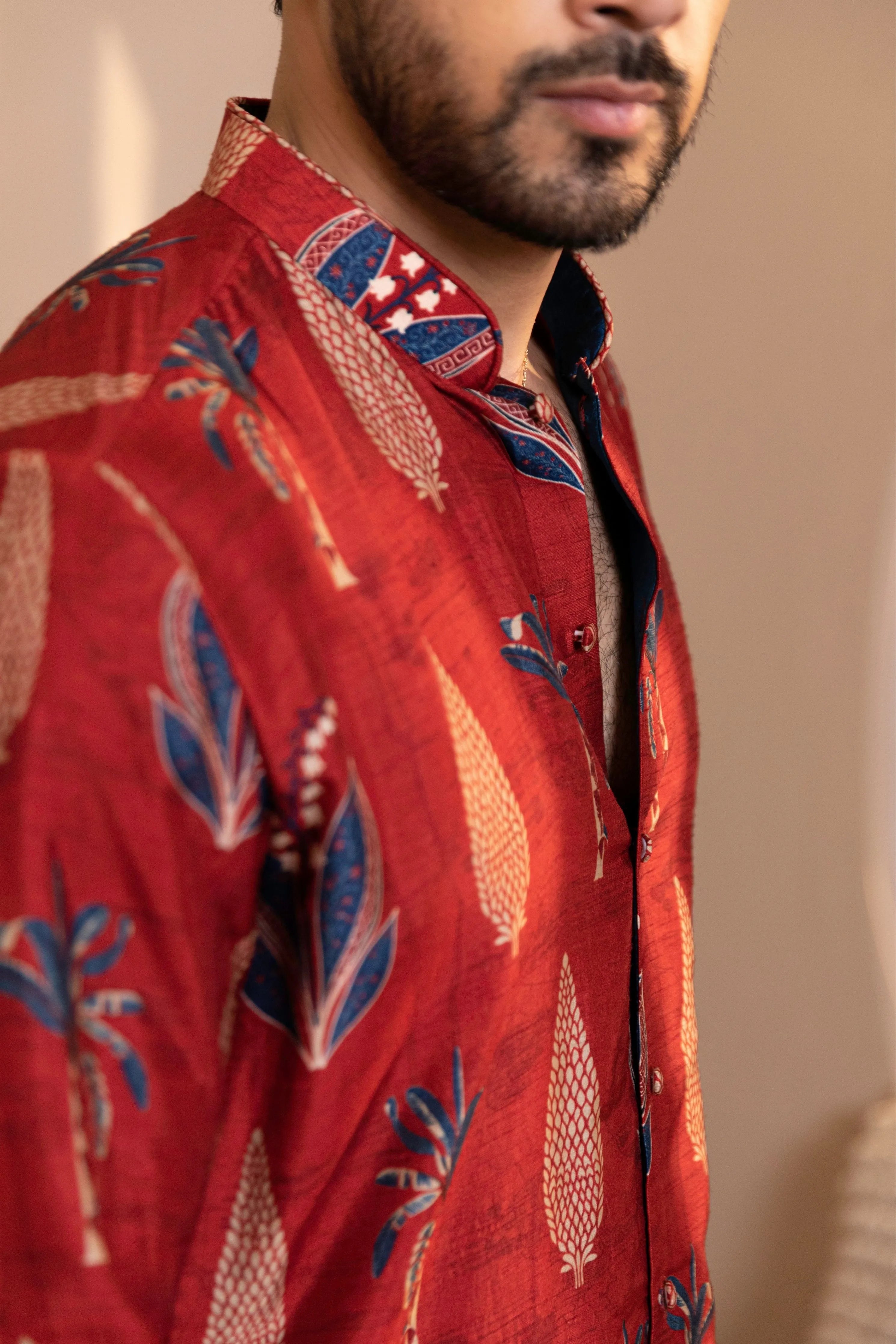 Palm Tree Print Kurta with Rollover Set