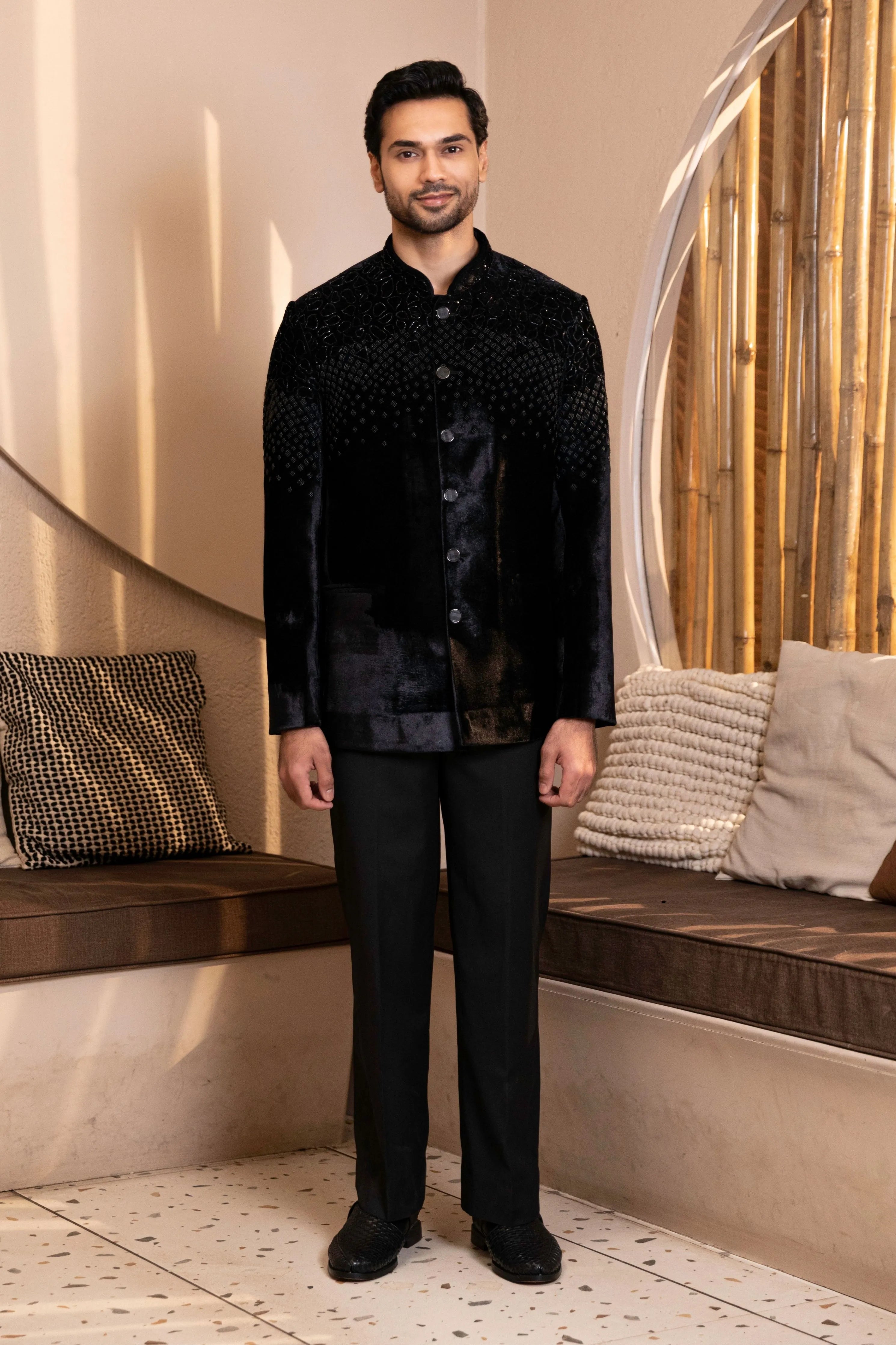 Velvet Bandhgala Set