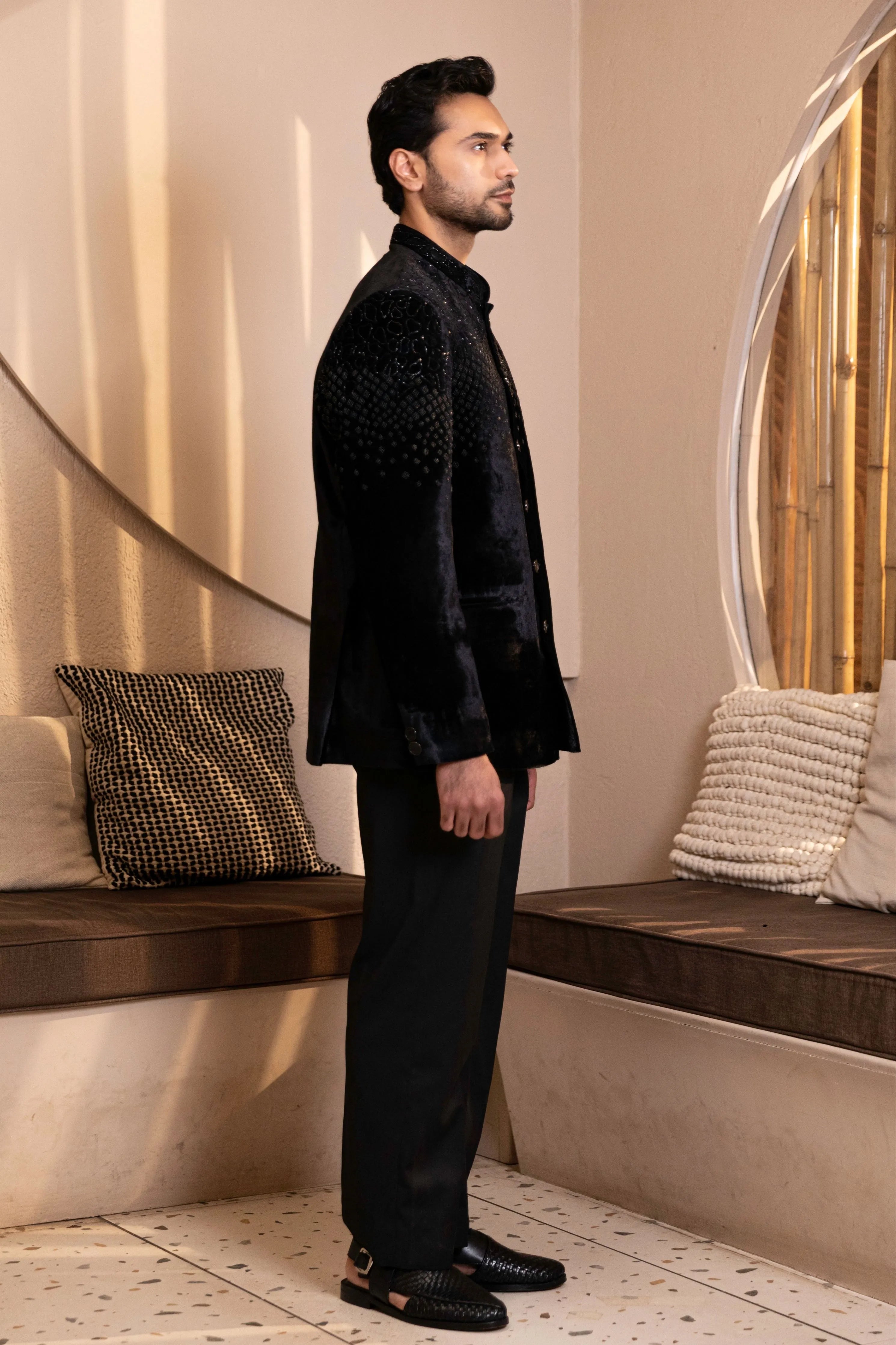 Velvet Bandhgala Set