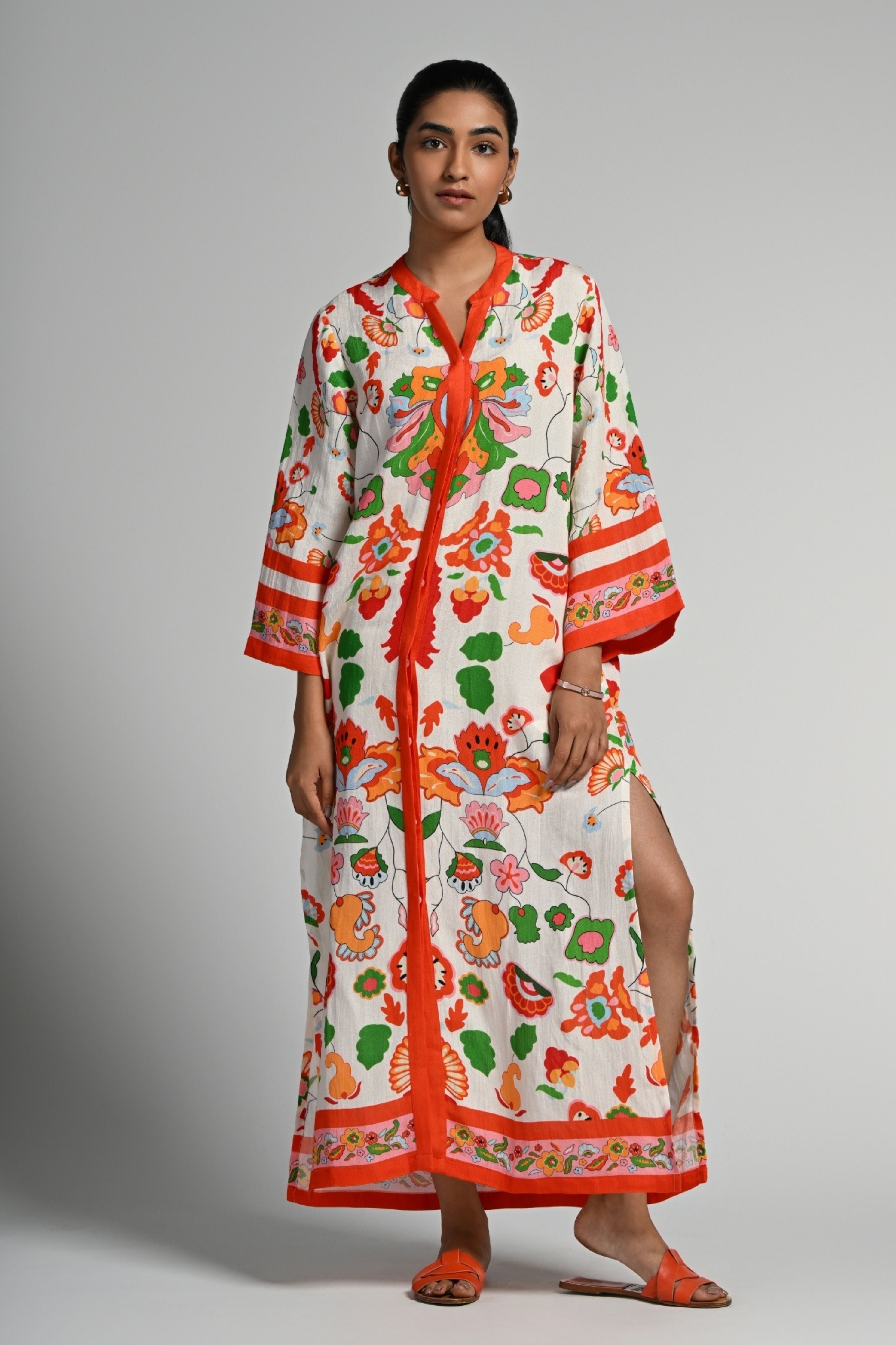 Floral Utopia Linen Kaftan