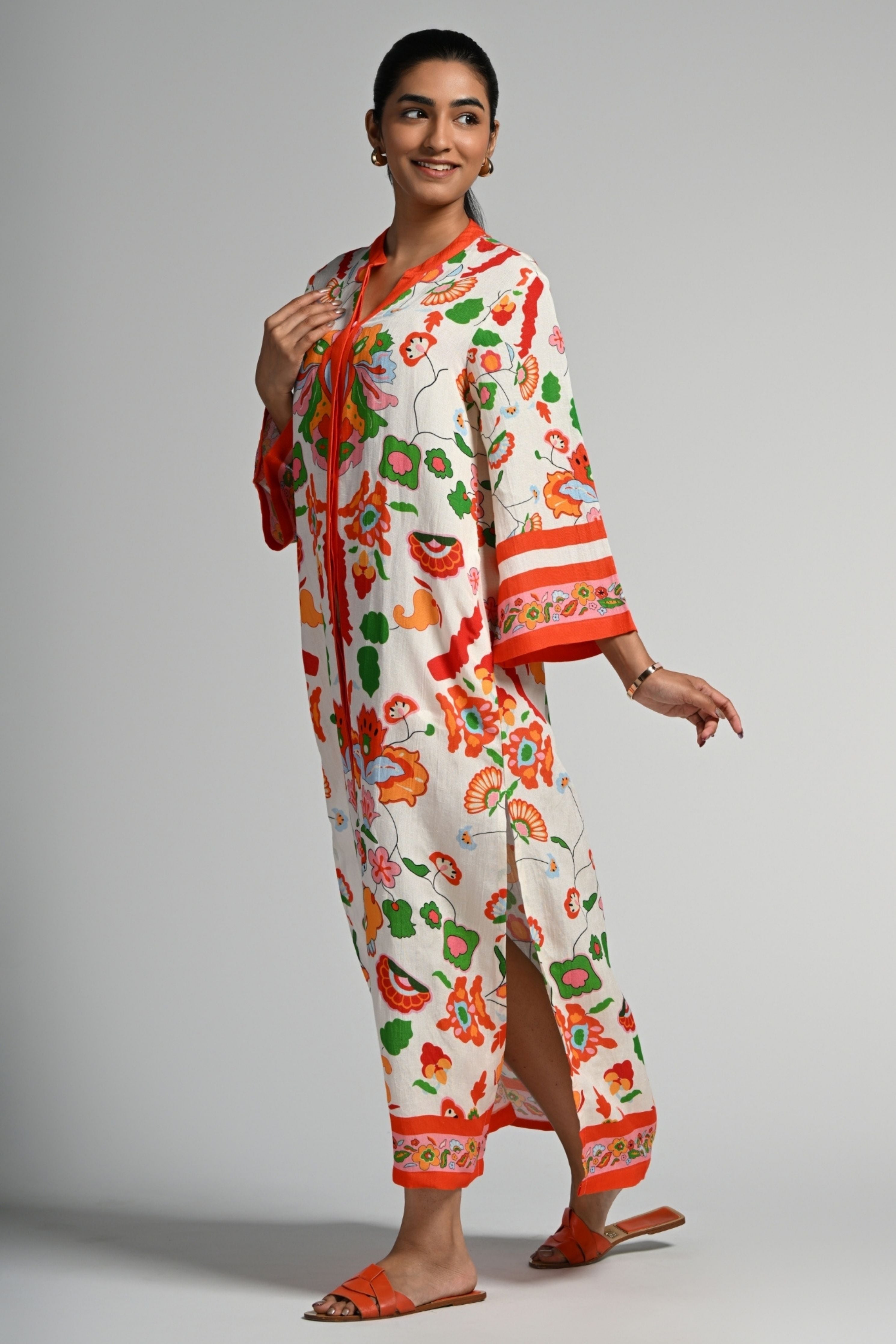 Floral Utopia Linen Kaftan