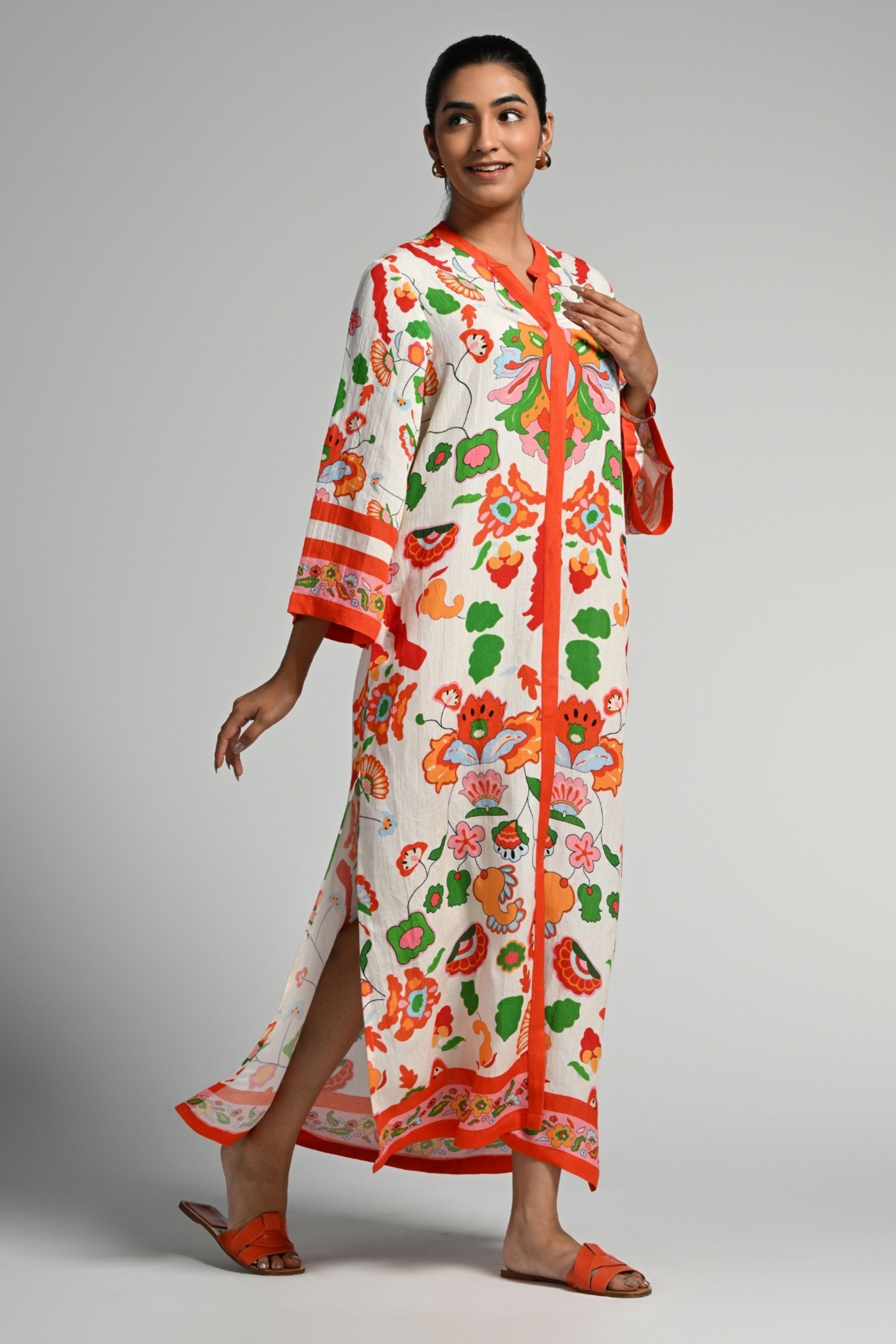 Floral Utopia Linen Kaftan