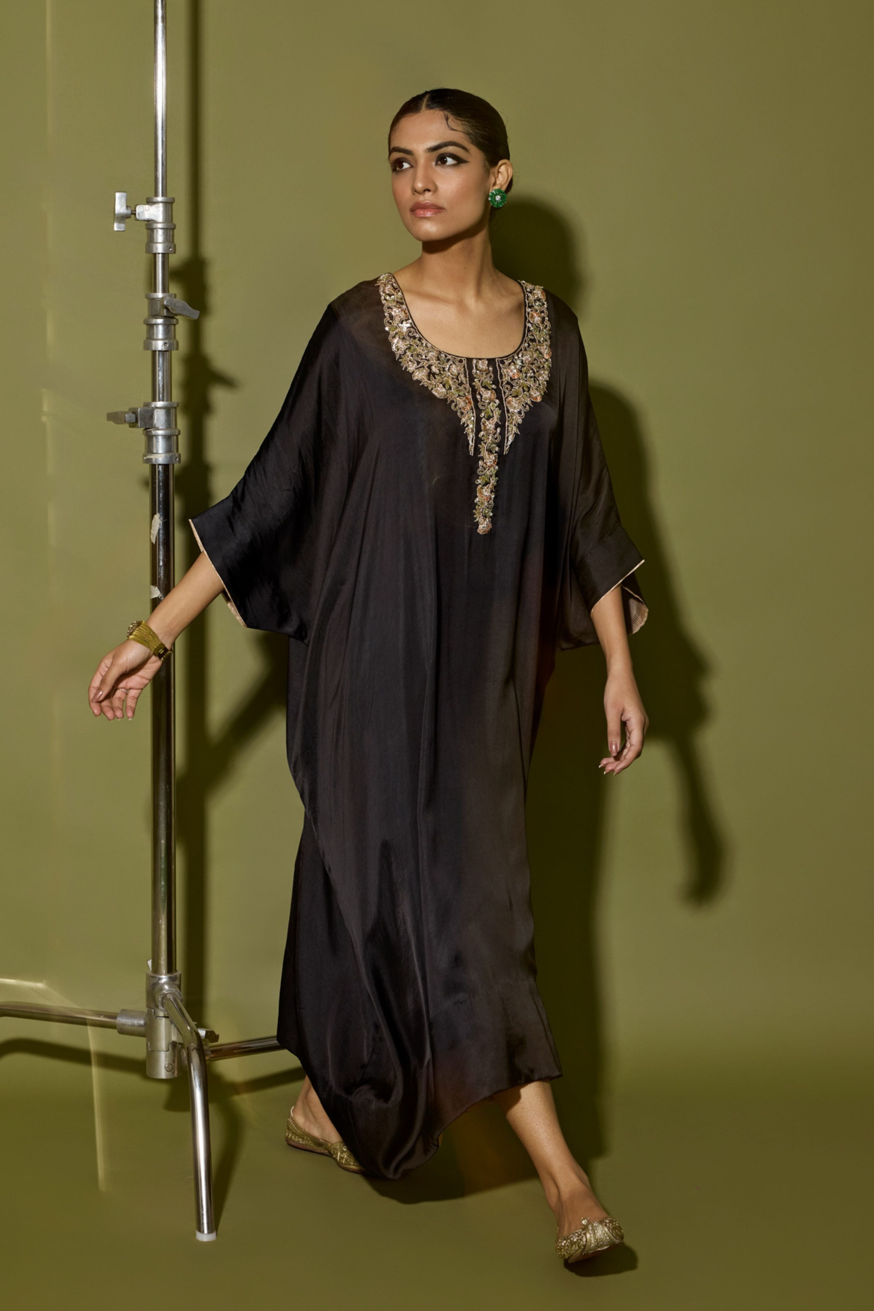 Black Satin Kaftan Set