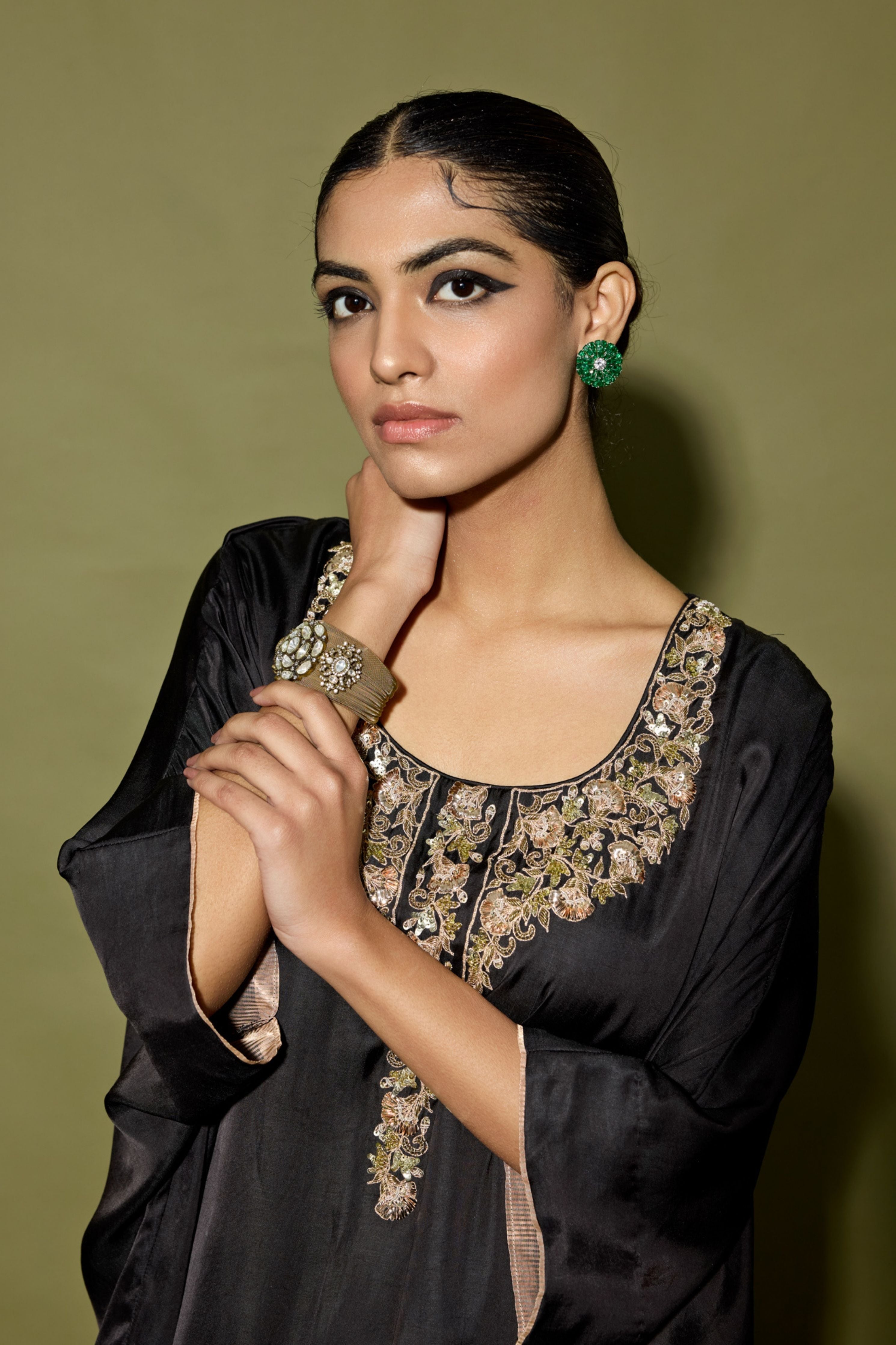 Black Satin Kaftan Set