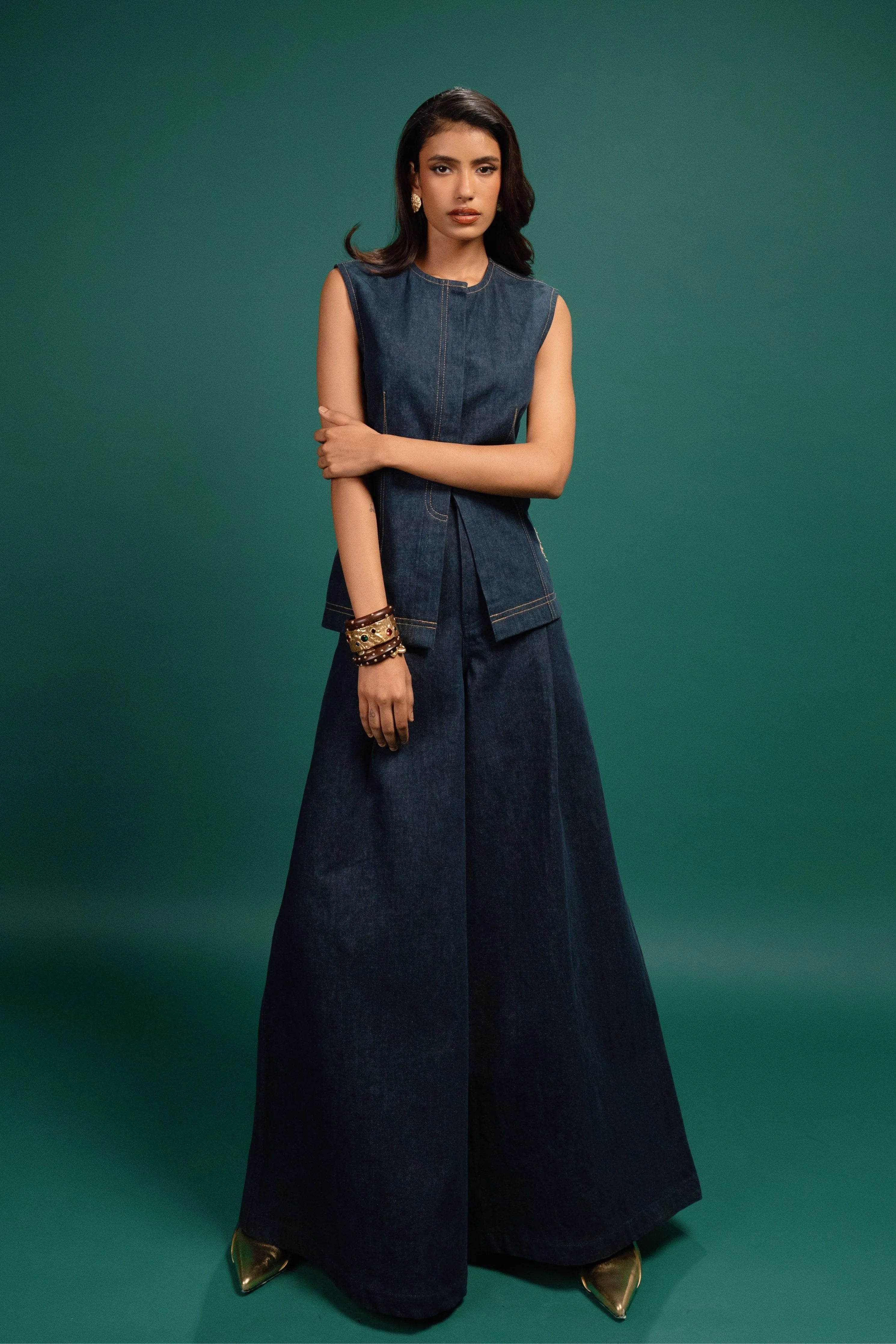 Midnight Petal Denim Waistcoat