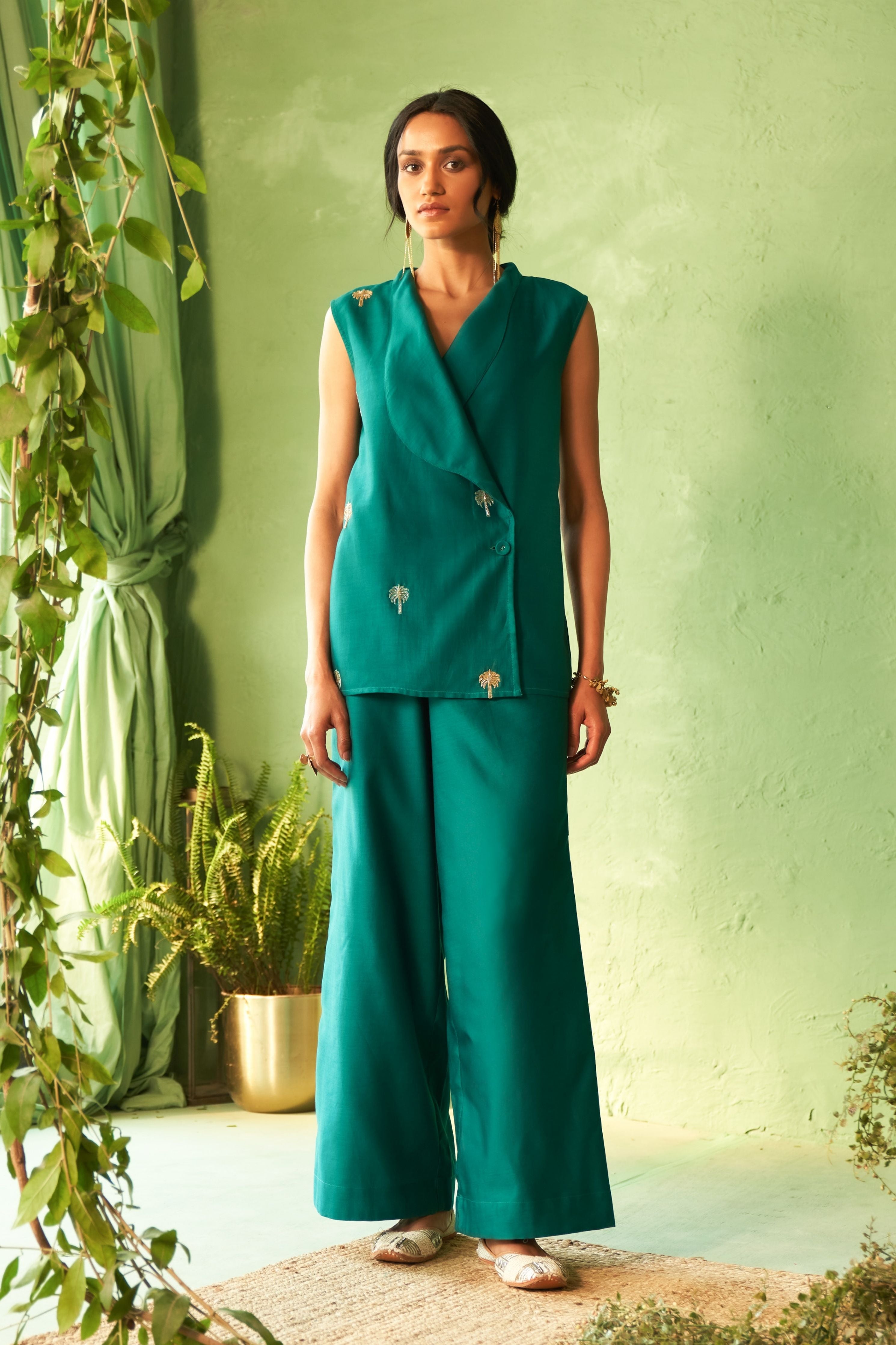 Peacock Green Jacket set