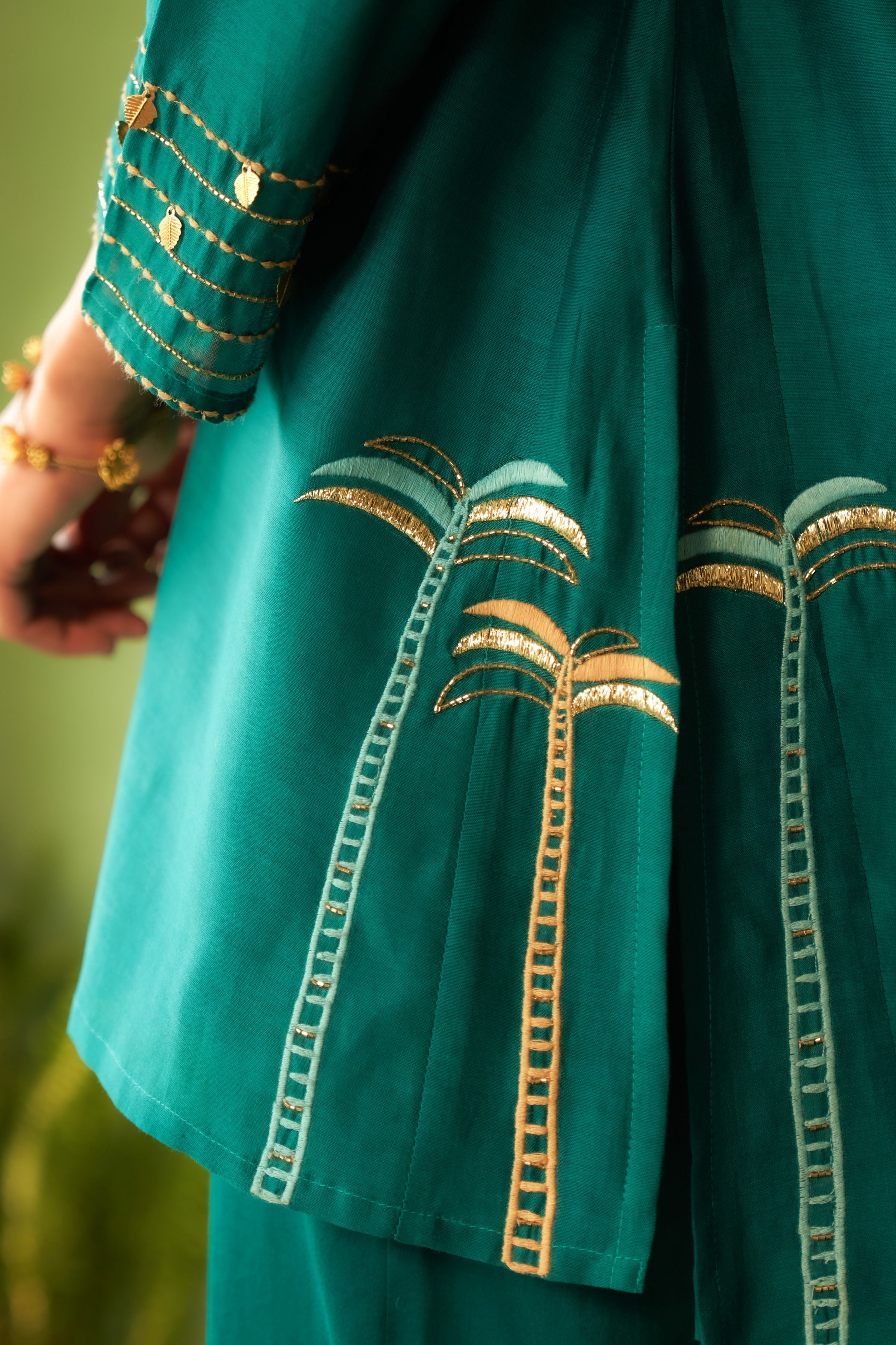 Peacock Green Collared Coord Set