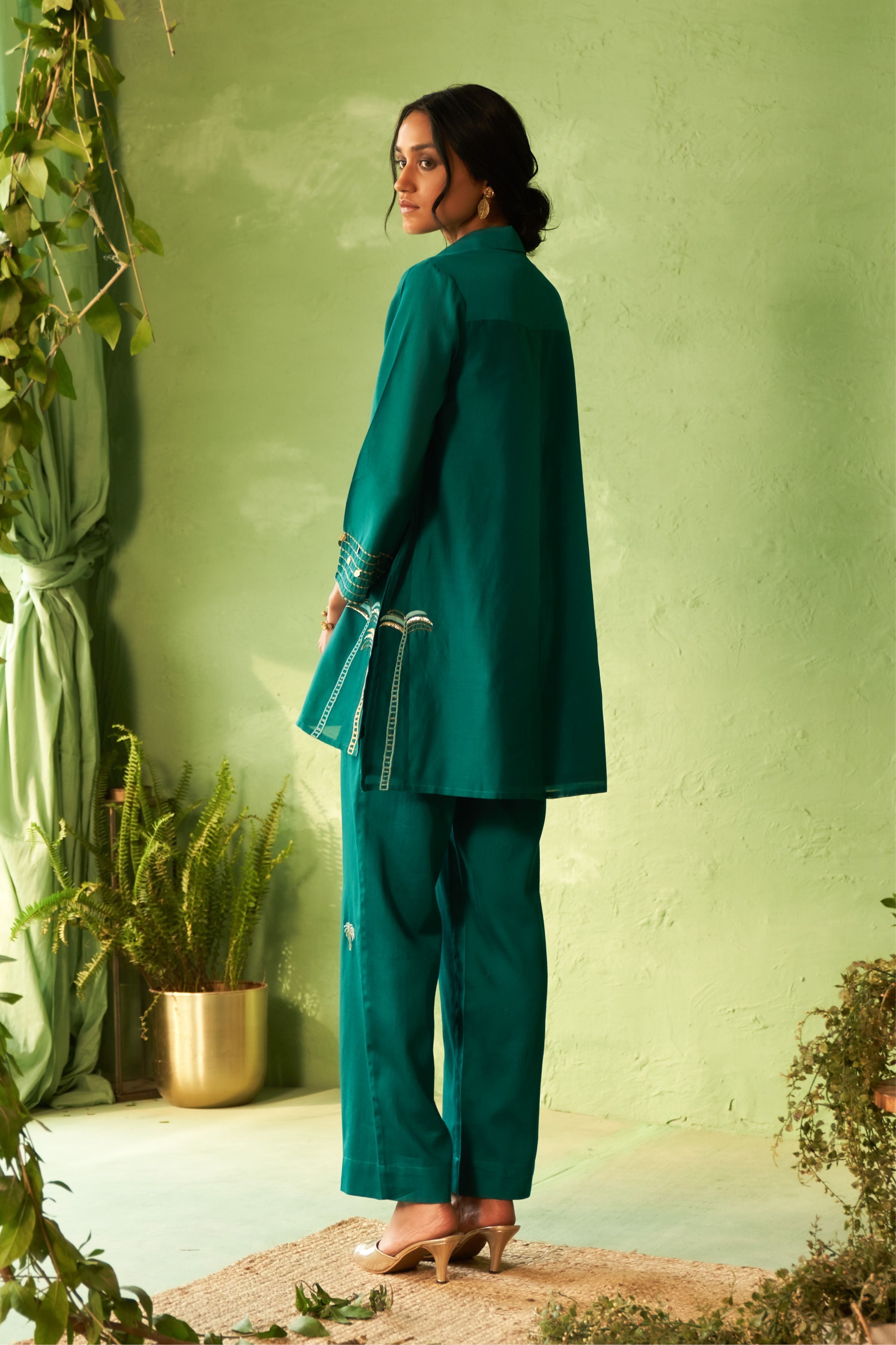 Peacock Green Collared Coord Set