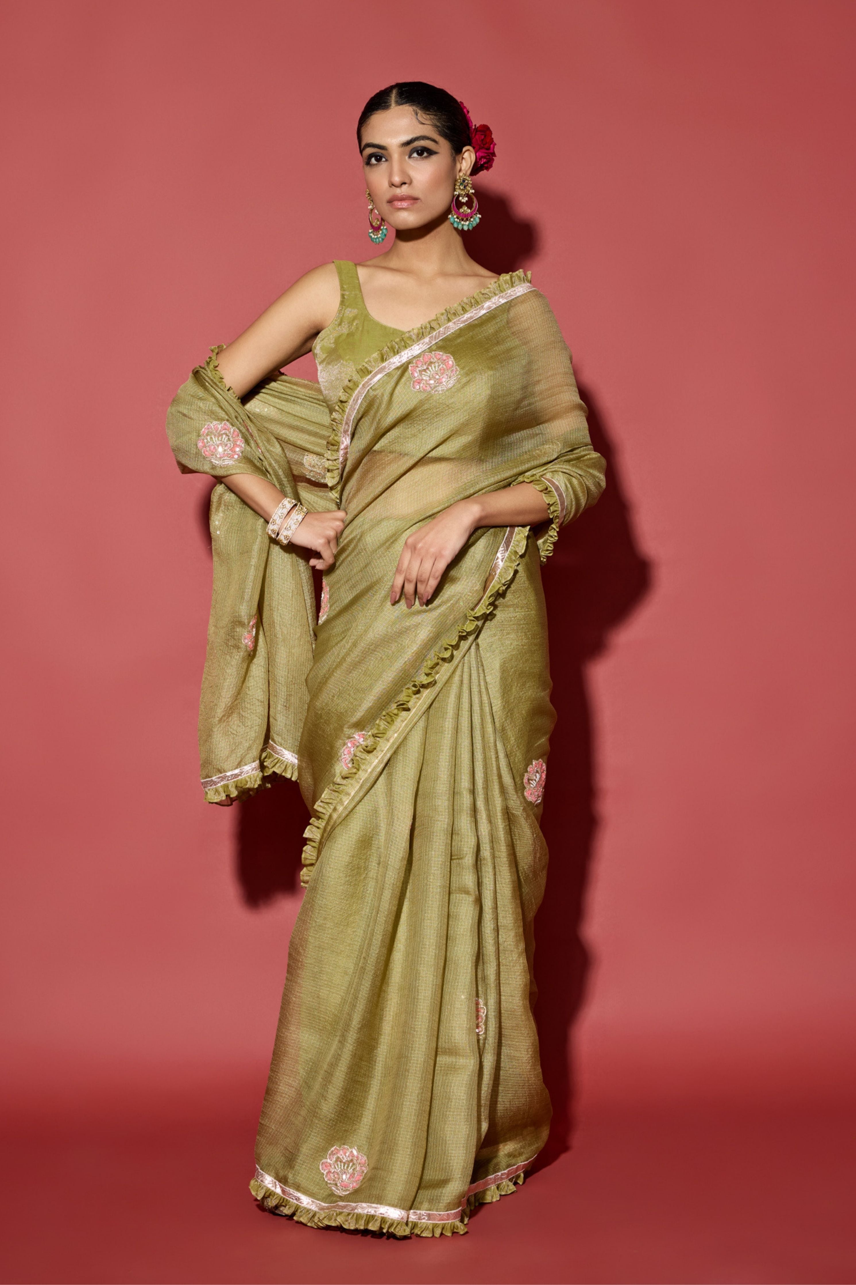 Olive Green Kota Silk Saree