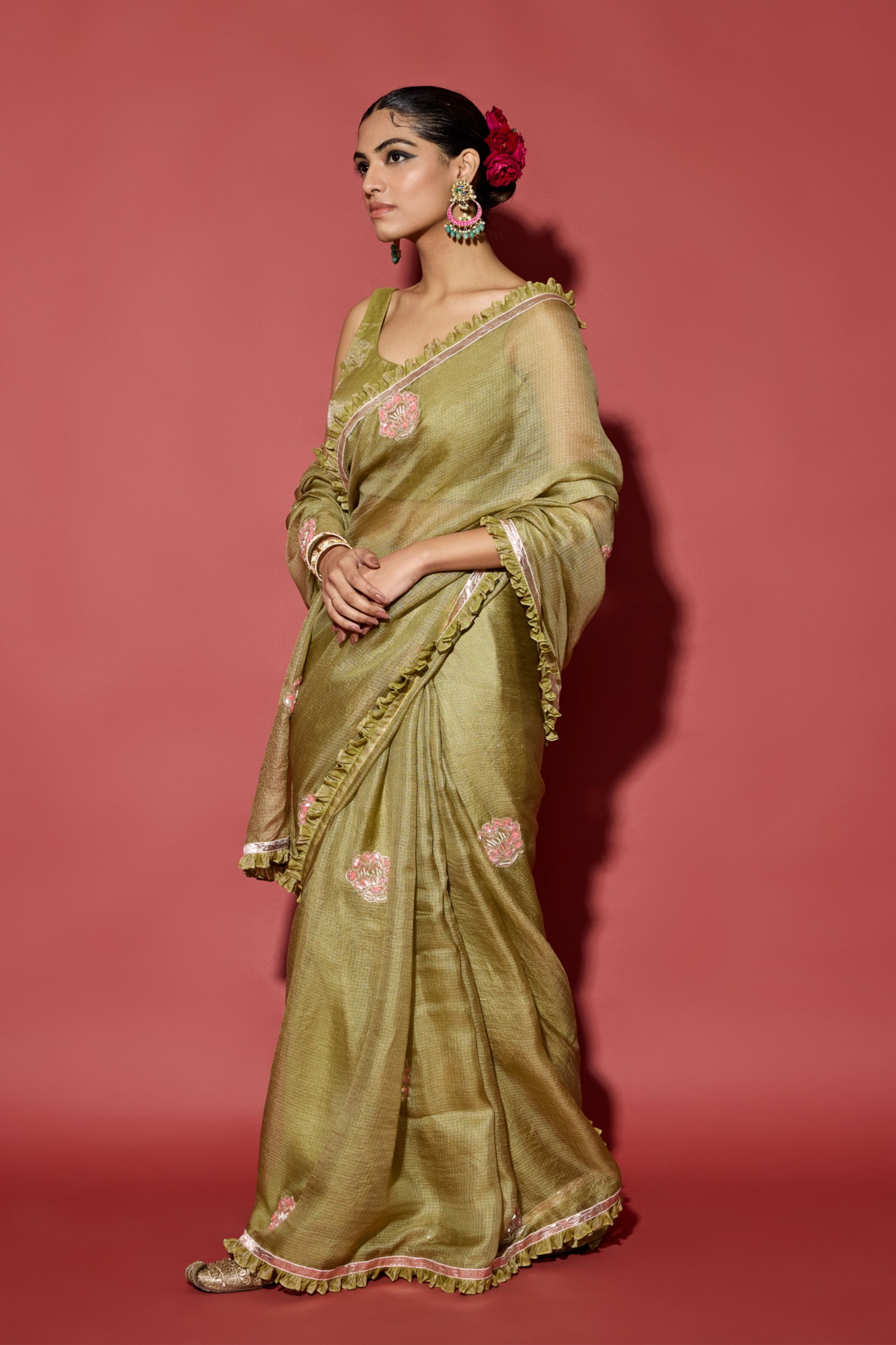 Olive Green Kota Silk Saree
