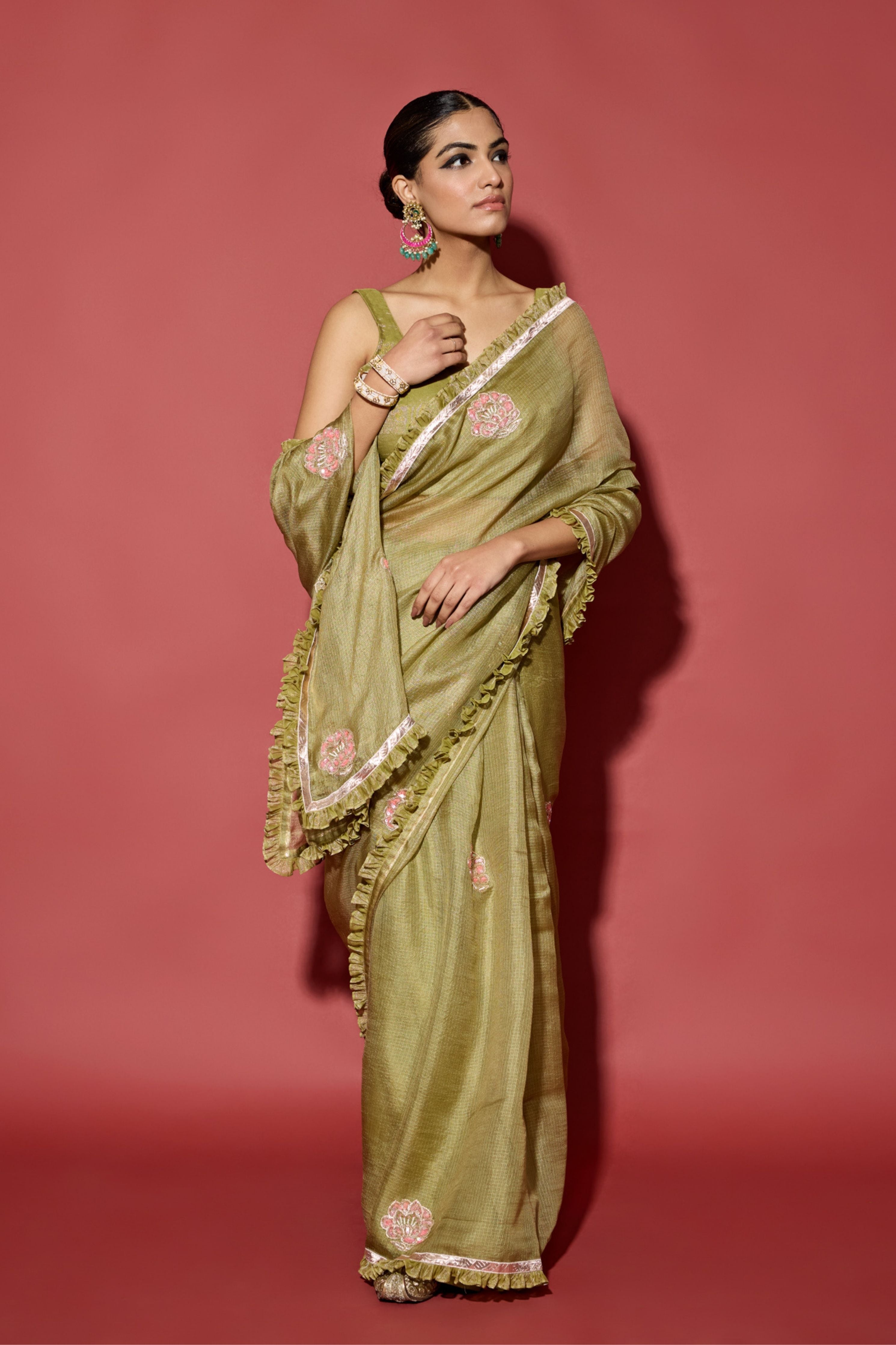 Olive Green Kota Silk Saree