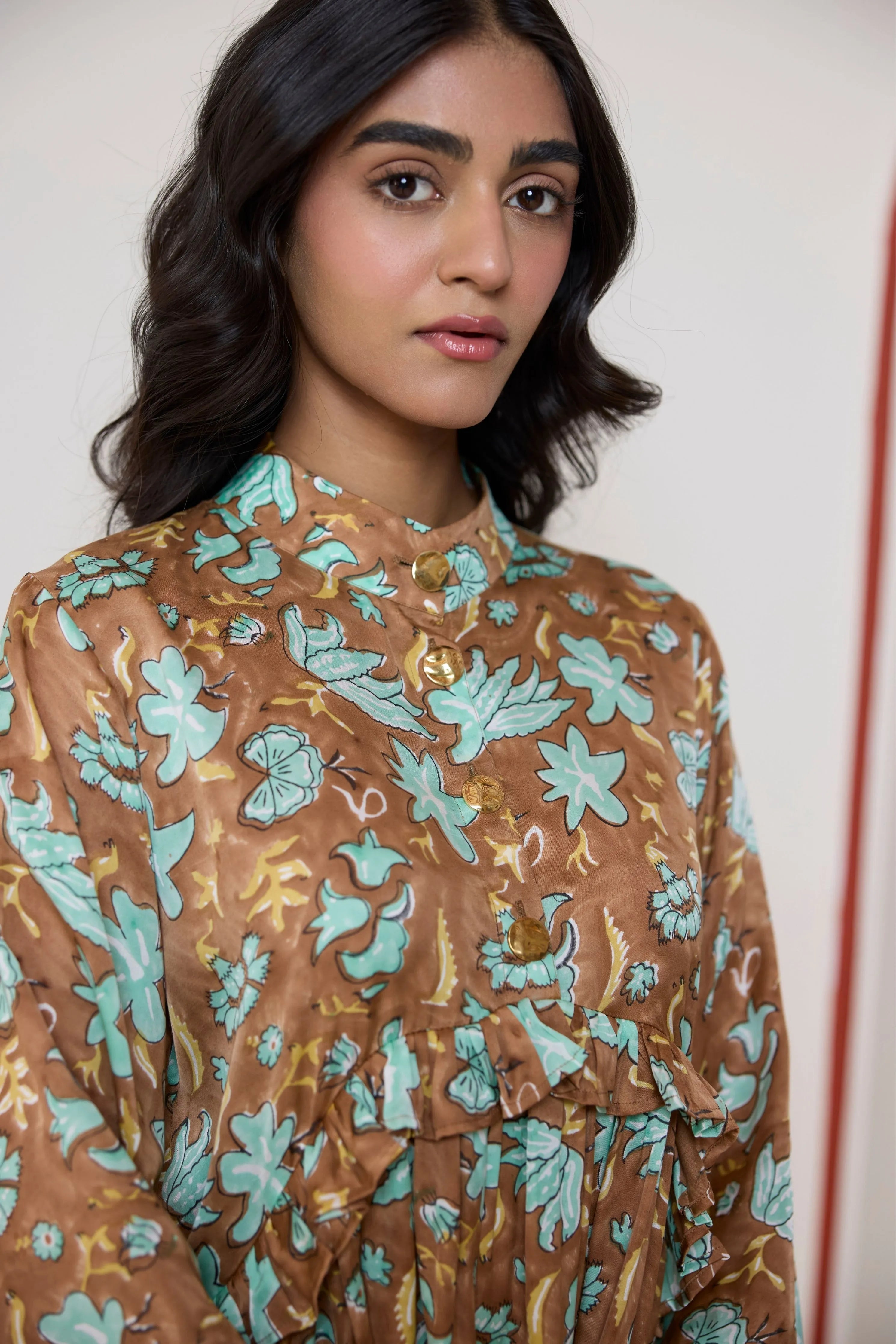 Umber Garden Ruffle Dress