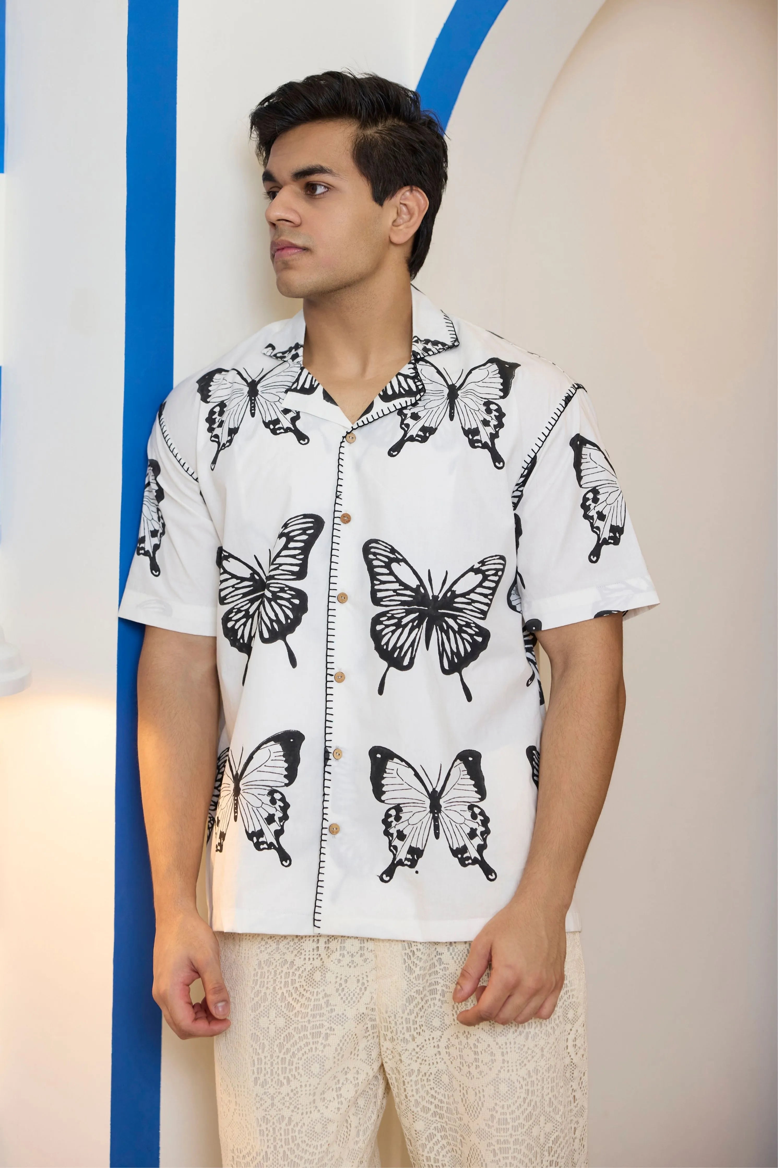 Monochrome Butterfly Resort Shirt