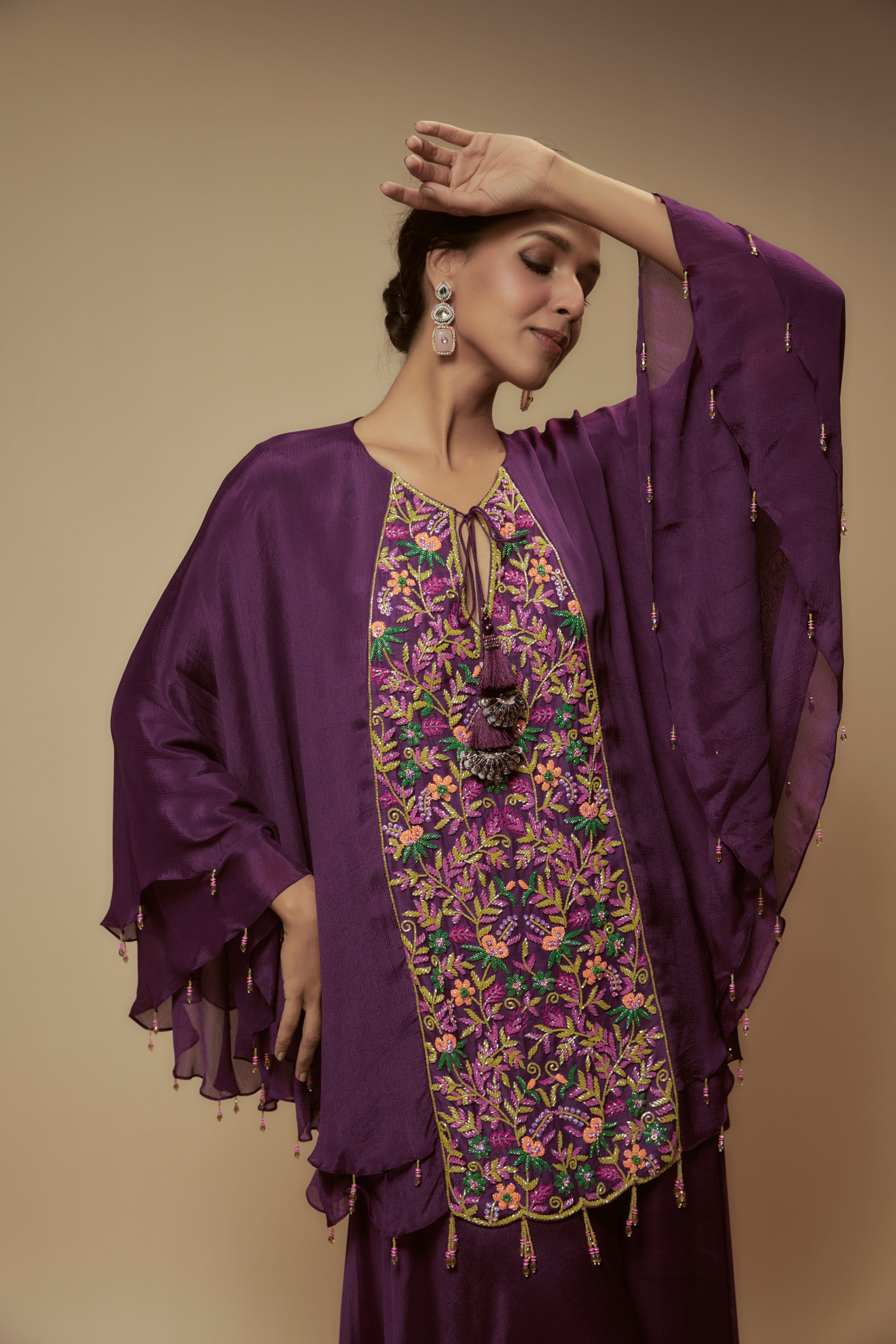 Purple Glass Bead Embellished Tunic Set