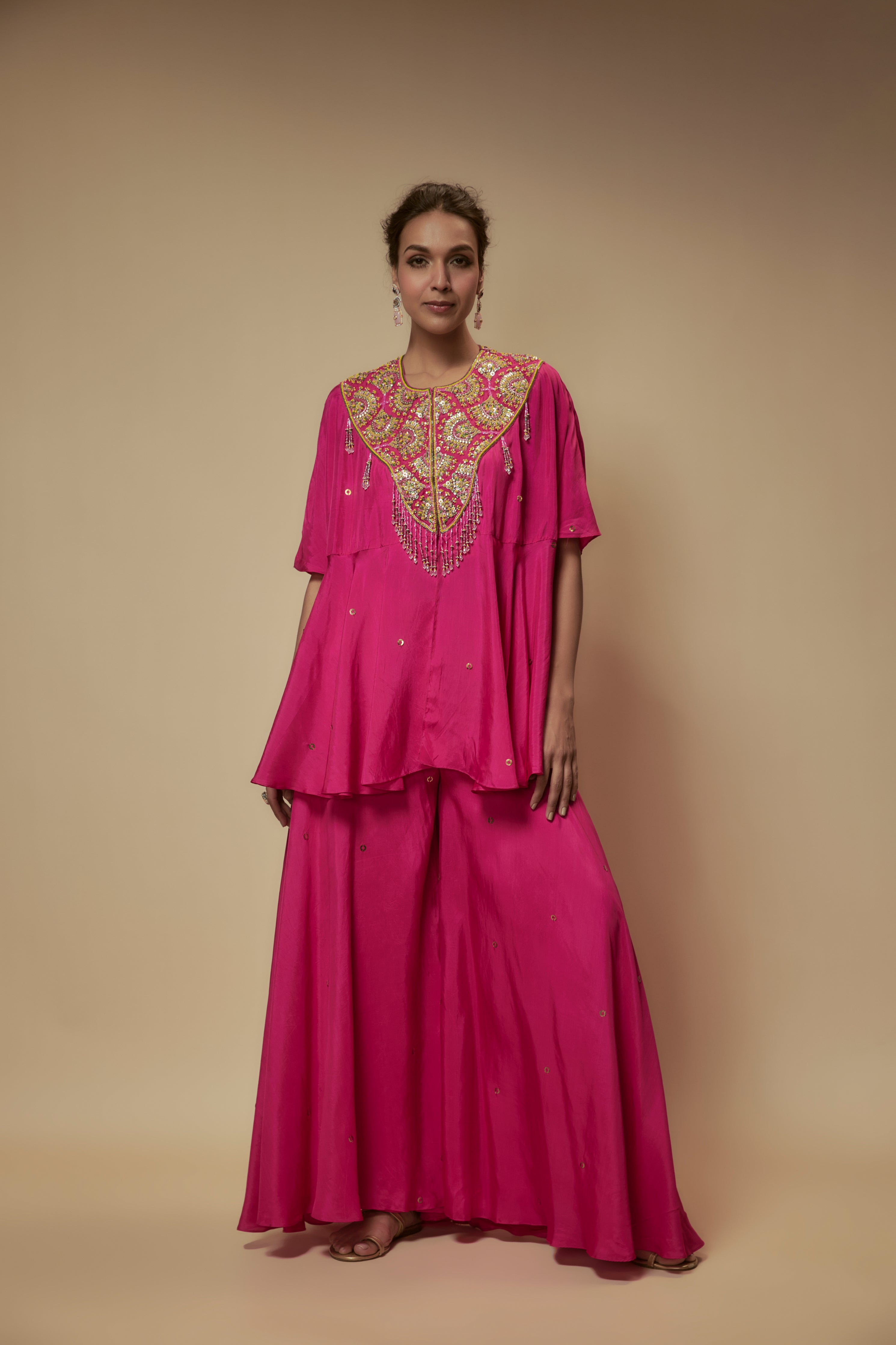Pink Glass Bead Embellished Tunic Set