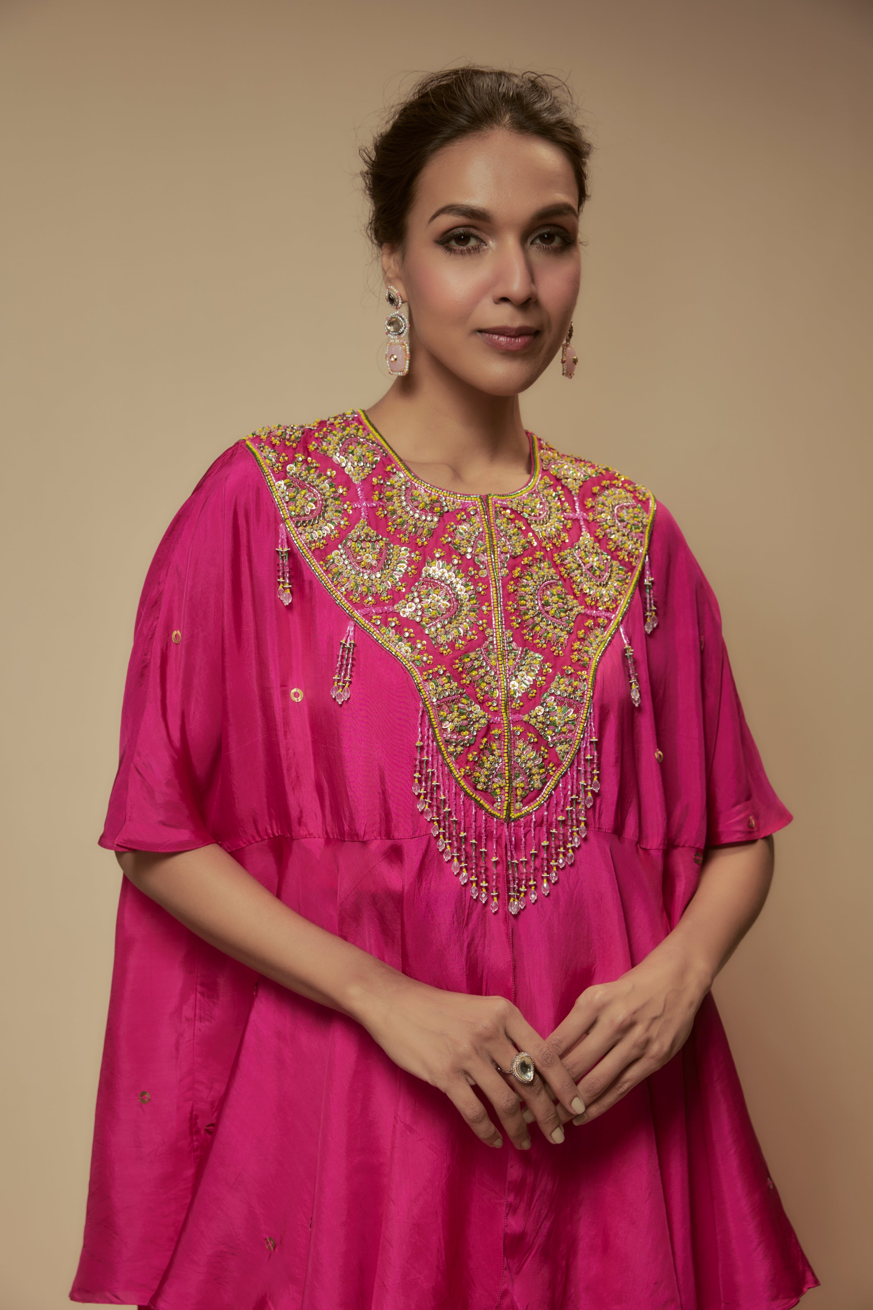 Pink Glass Bead Embellished Tunic Set