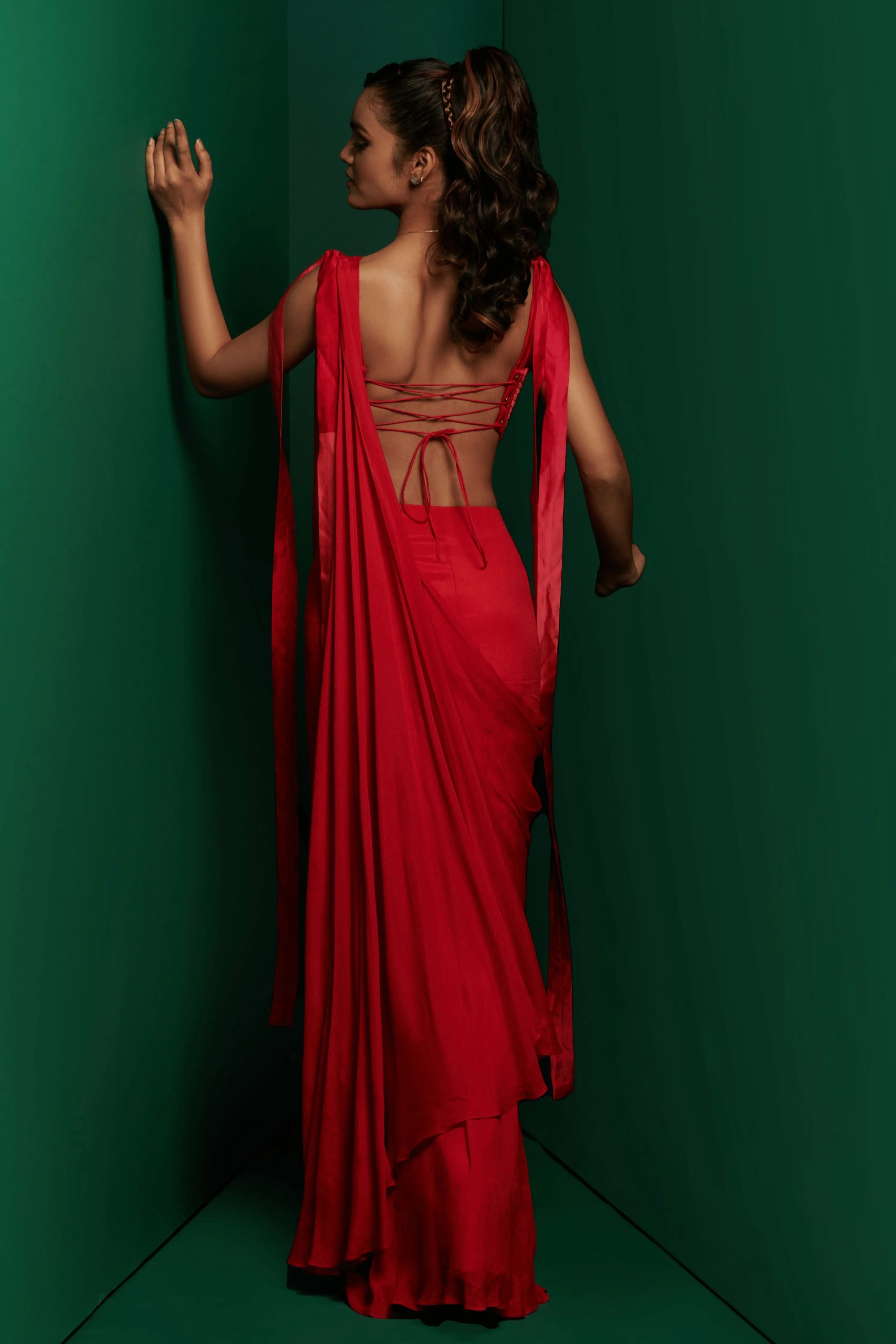 Crimson Draped Saree Set