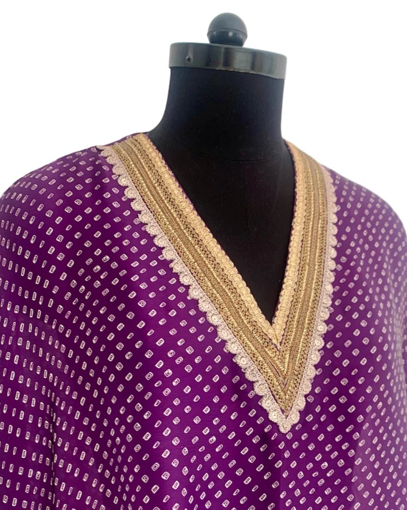 Purple  Bandhej Kurta Set