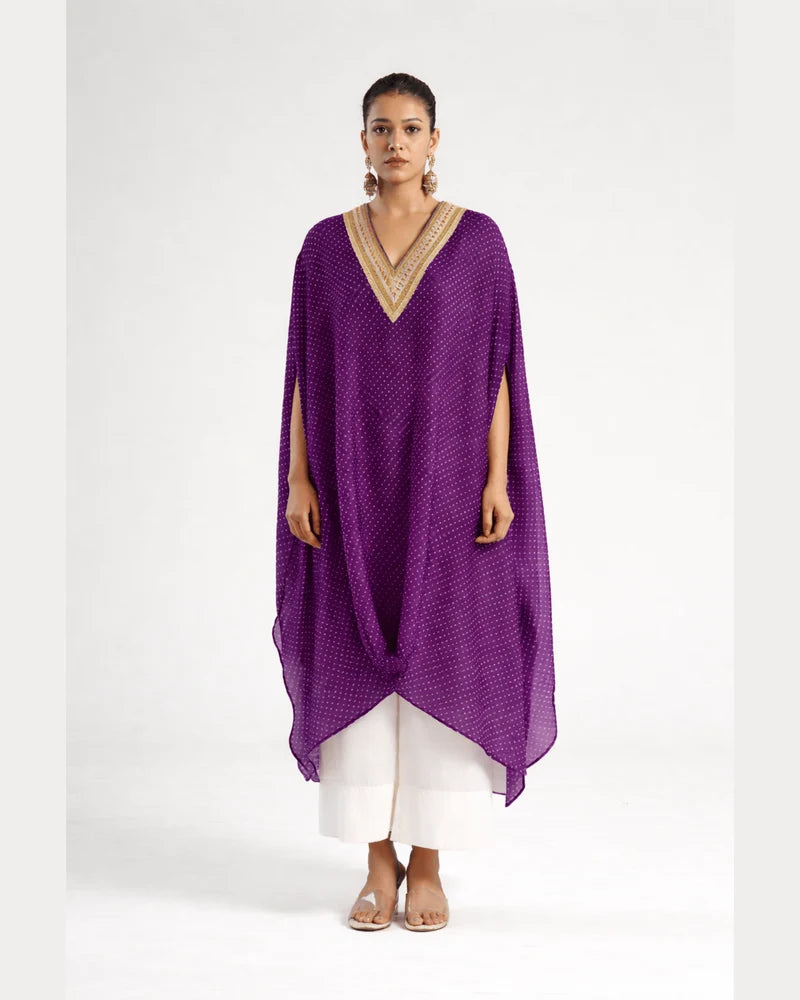 Purple  Bandhej Kurta Set