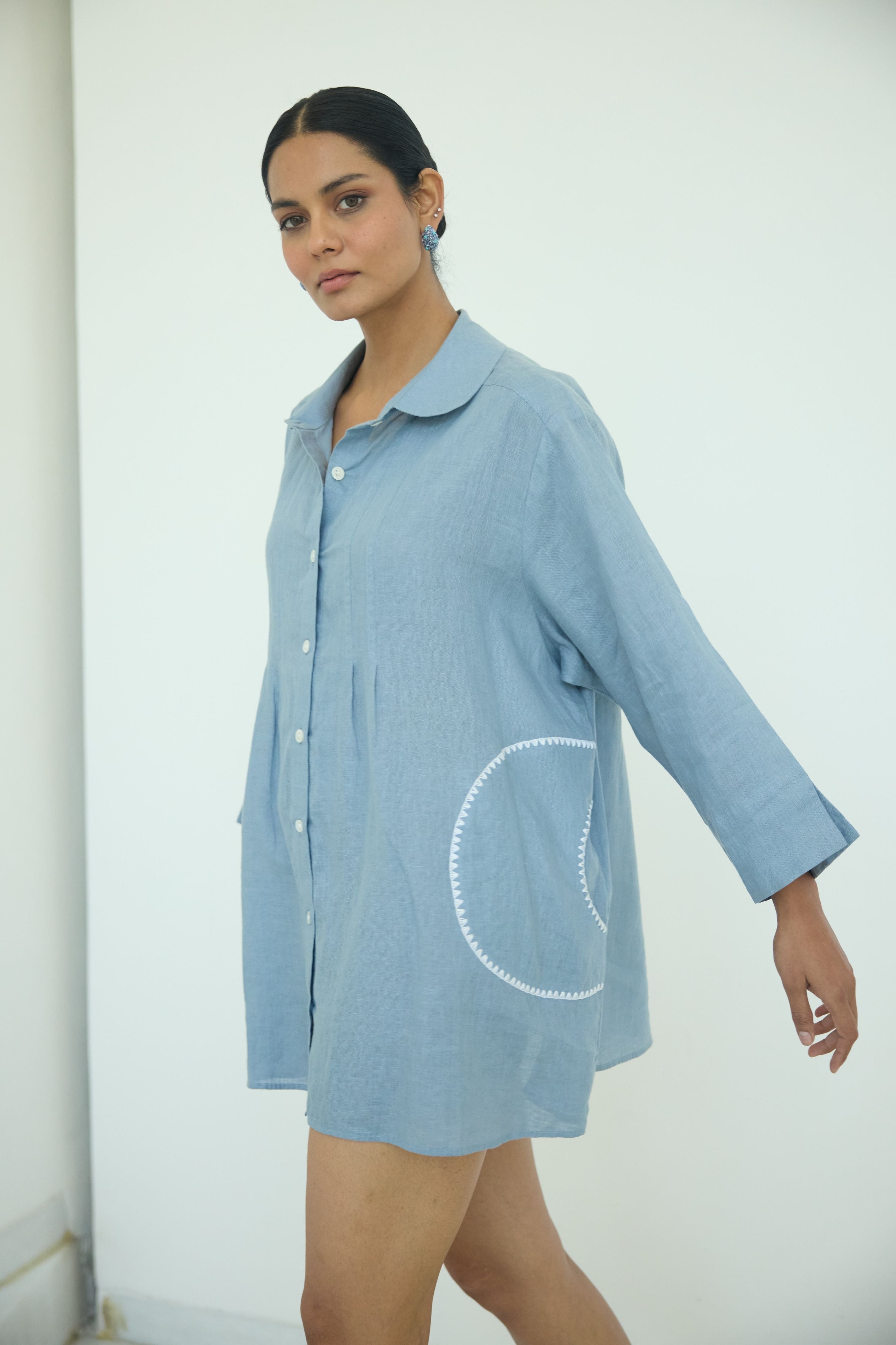 Blue Sari Embroidered Shirt